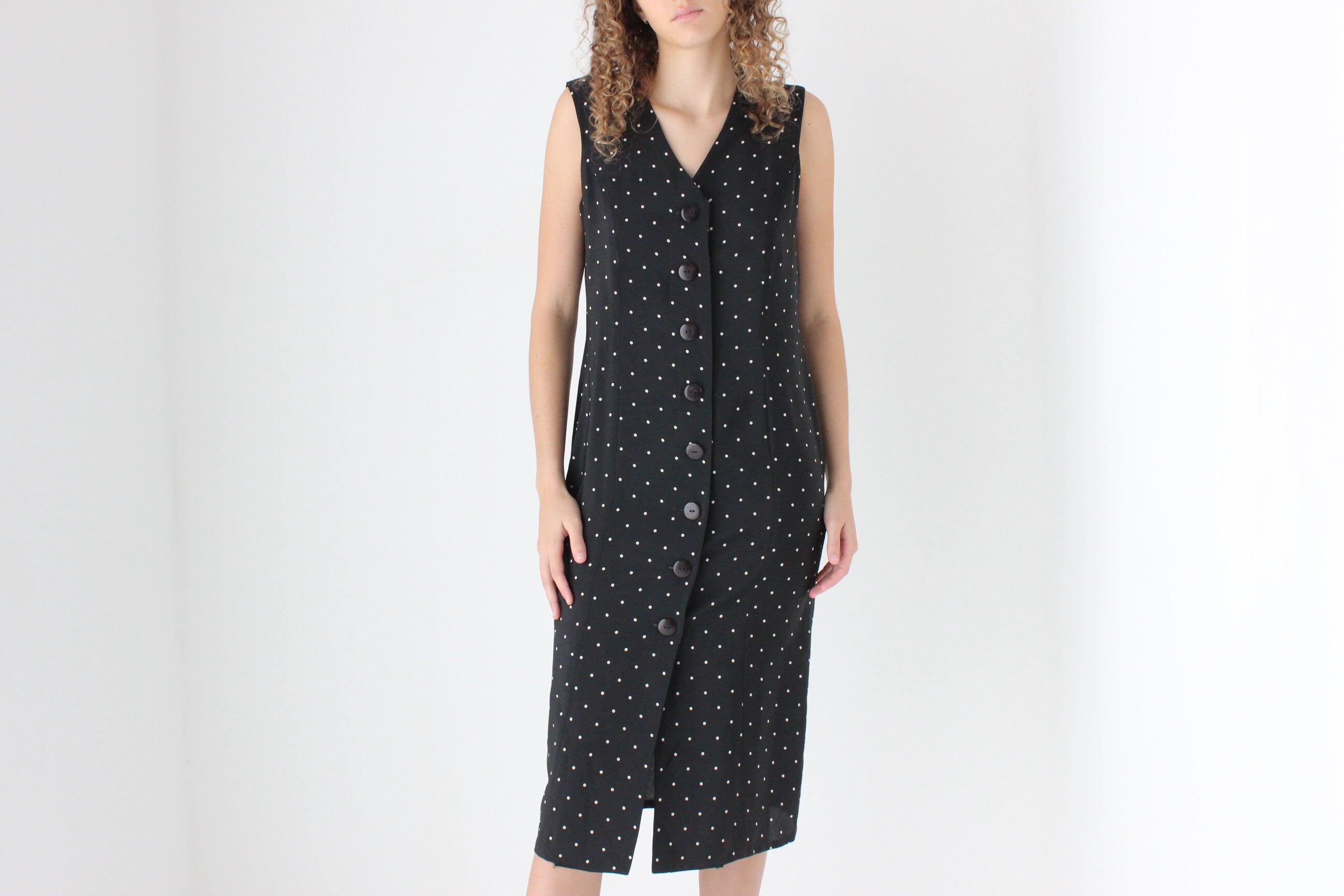 90s Polka Dot Button Front Vest Dress