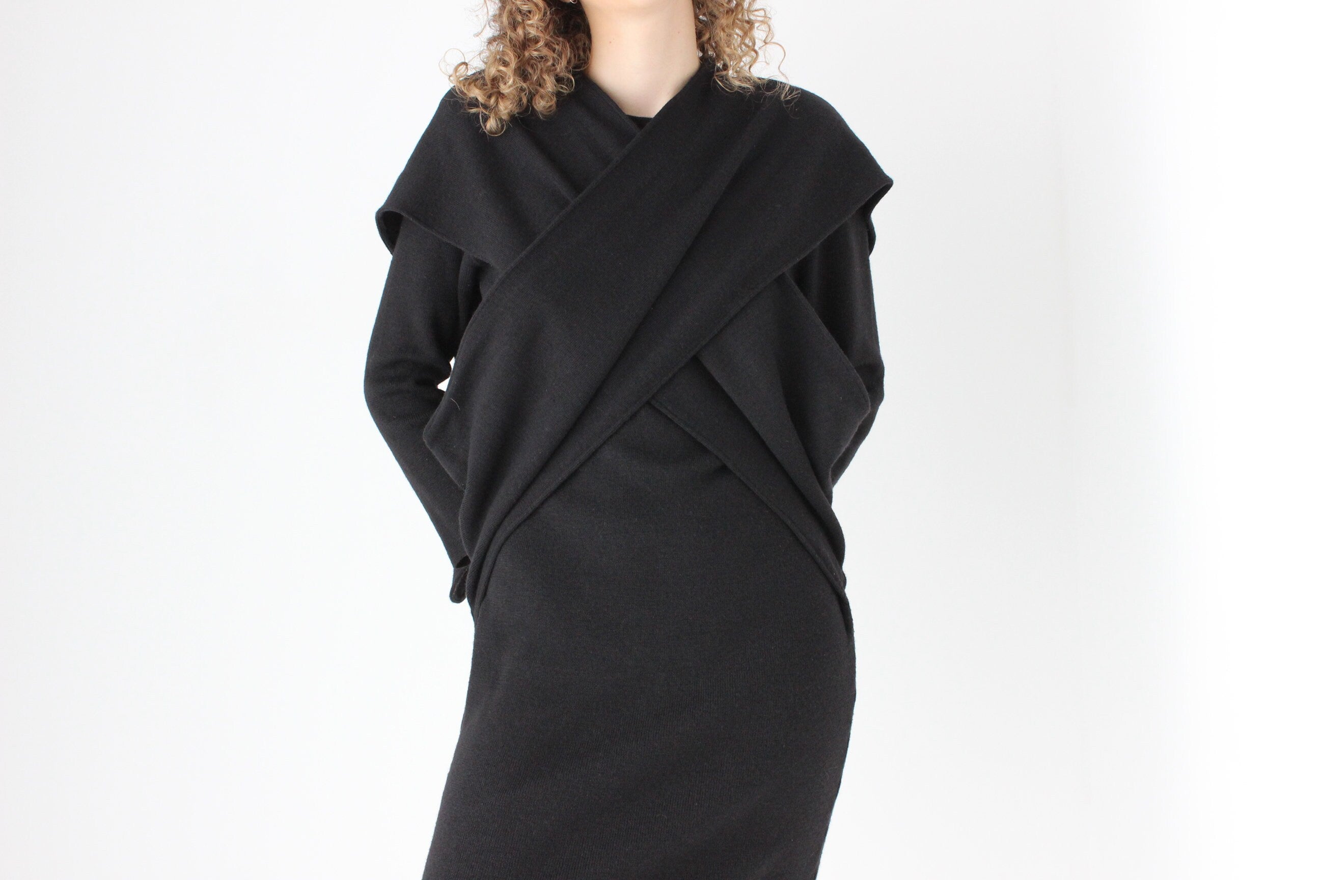 80s Pure Wool Knit Multi-Way Convertible Tie Sweater Dress