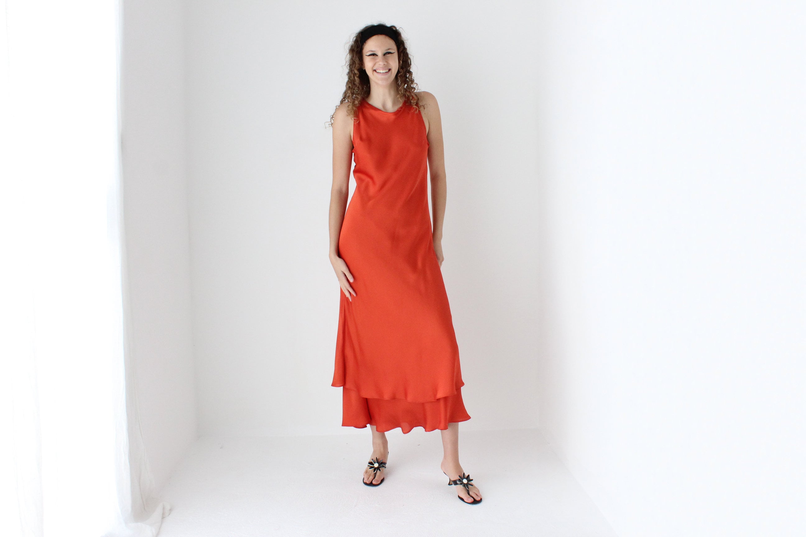 90s Luminescent Orange Layered Silk Gown