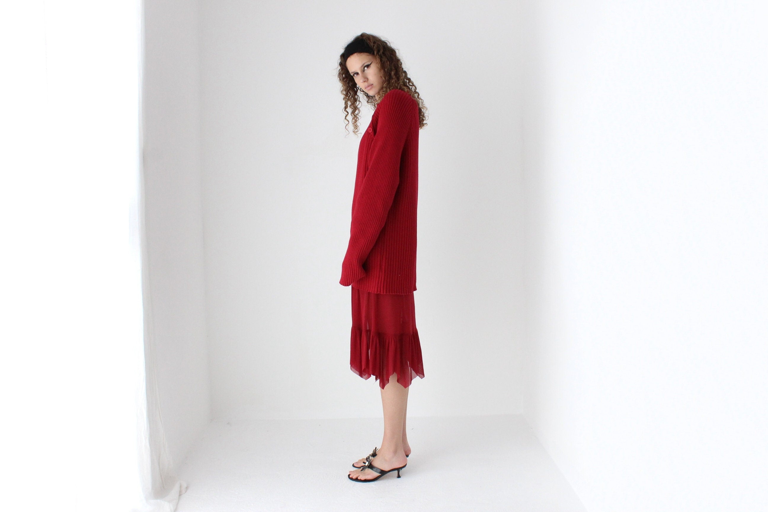 90s Pure Cotton Ribbed Knit Oversized Sweater Dress