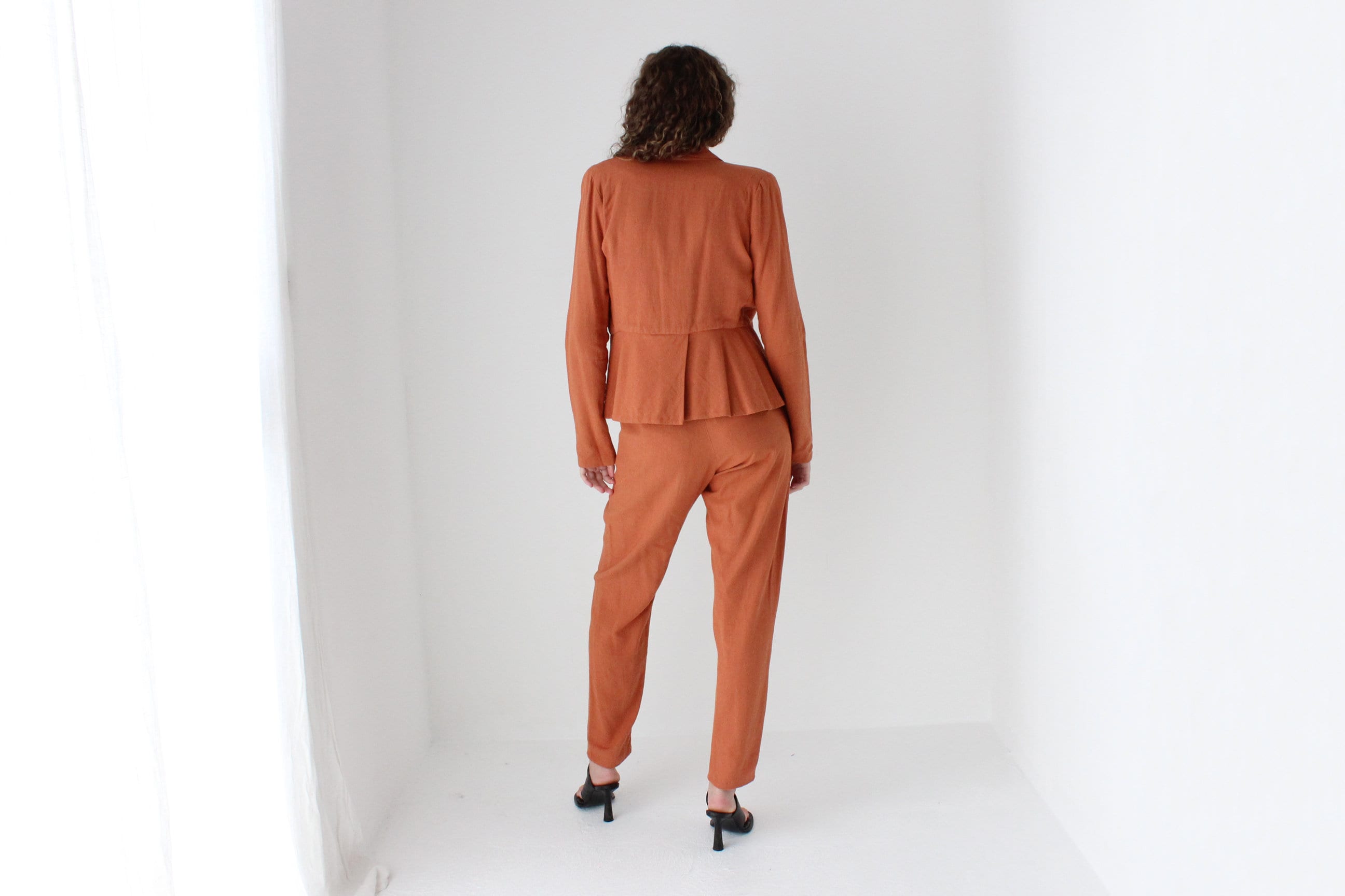 90s Terracotta Woven Linen Pant Suit