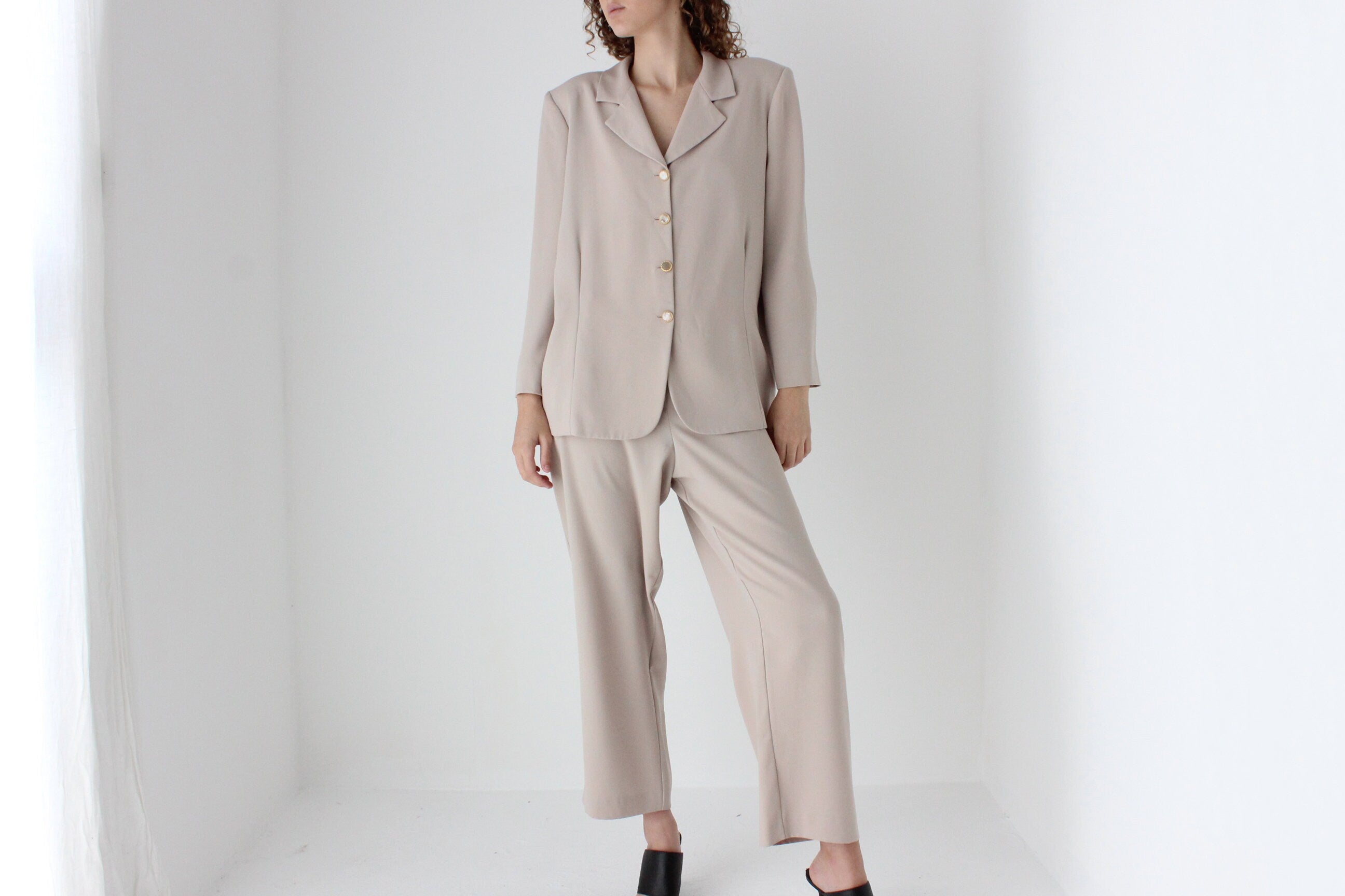 90s Neutral Oversized Boxy Two Piece Pant Suit