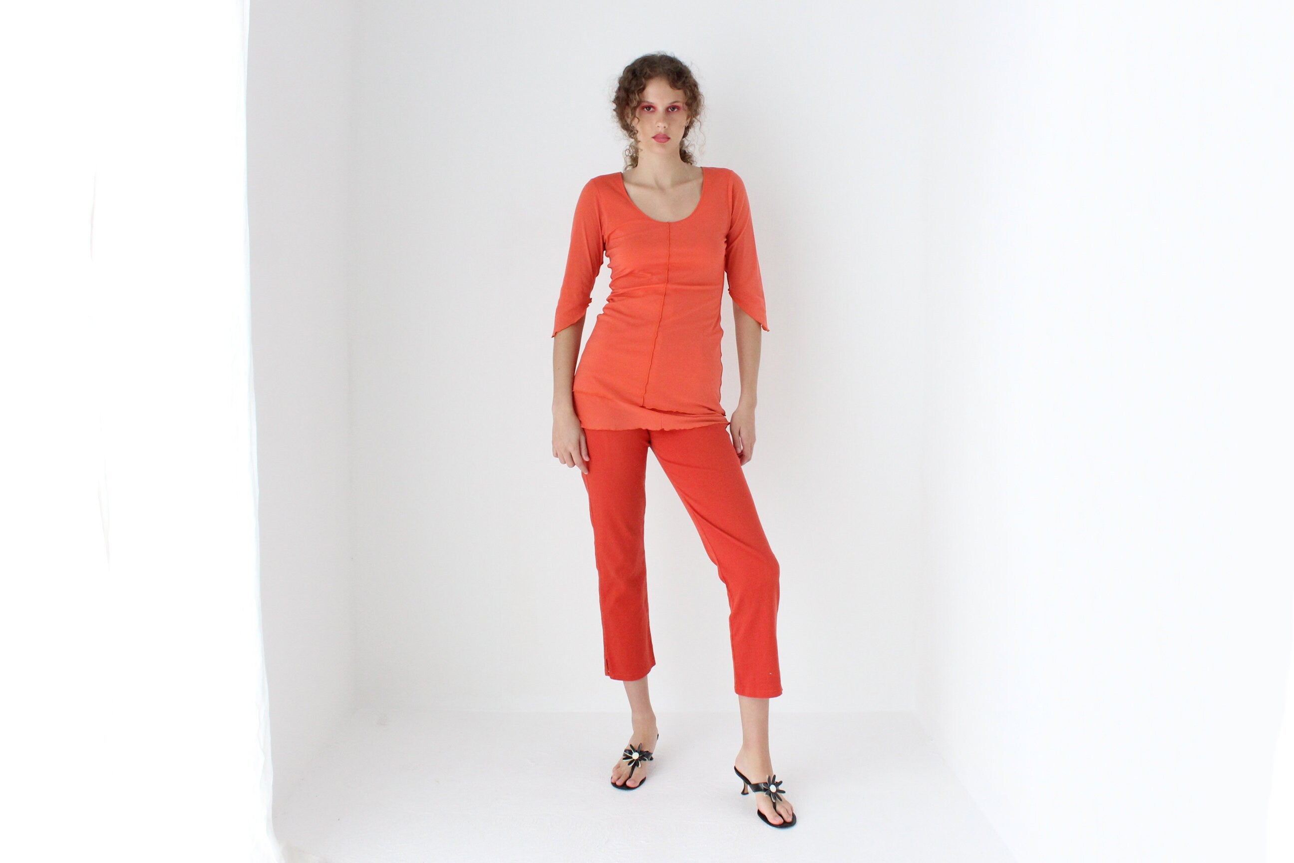 Y2K Funky Orange Mesh Scoop Neck Top or Mini