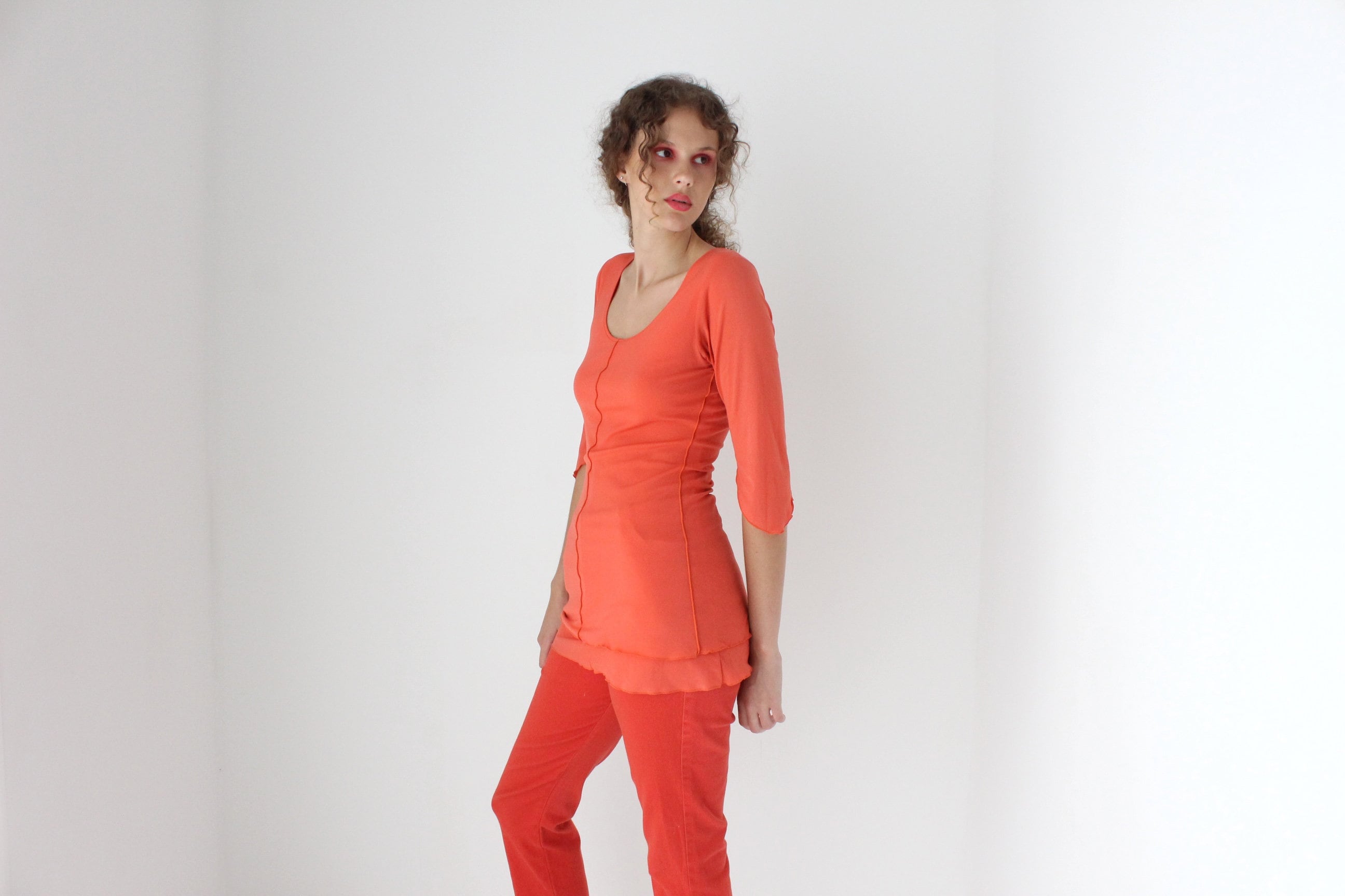 Y2K Funky Orange Mesh Scoop Neck Top or Mini