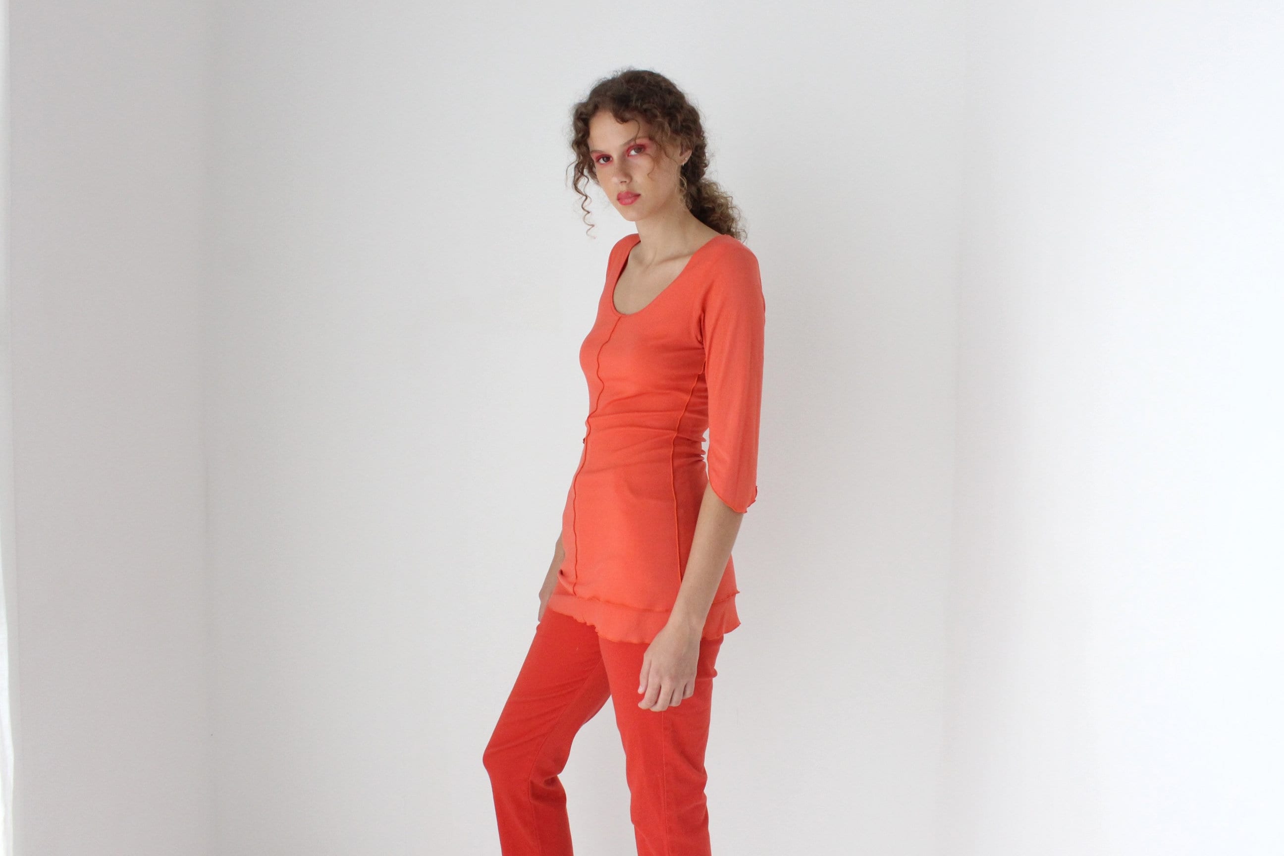 Y2K Funky Orange Mesh Scoop Neck Top or Mini