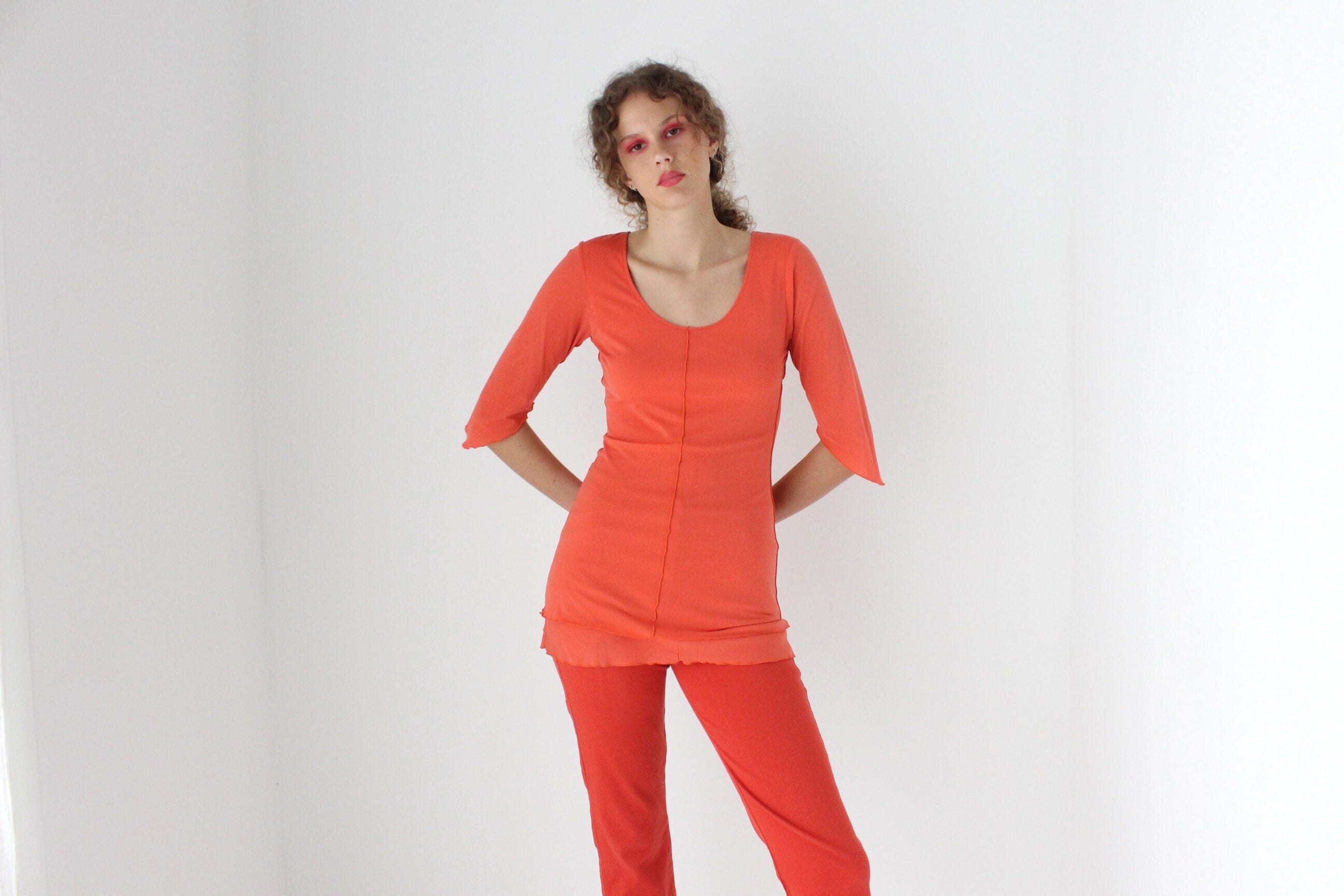 Y2K Funky Orange Mesh Scoop Neck Top or Mini