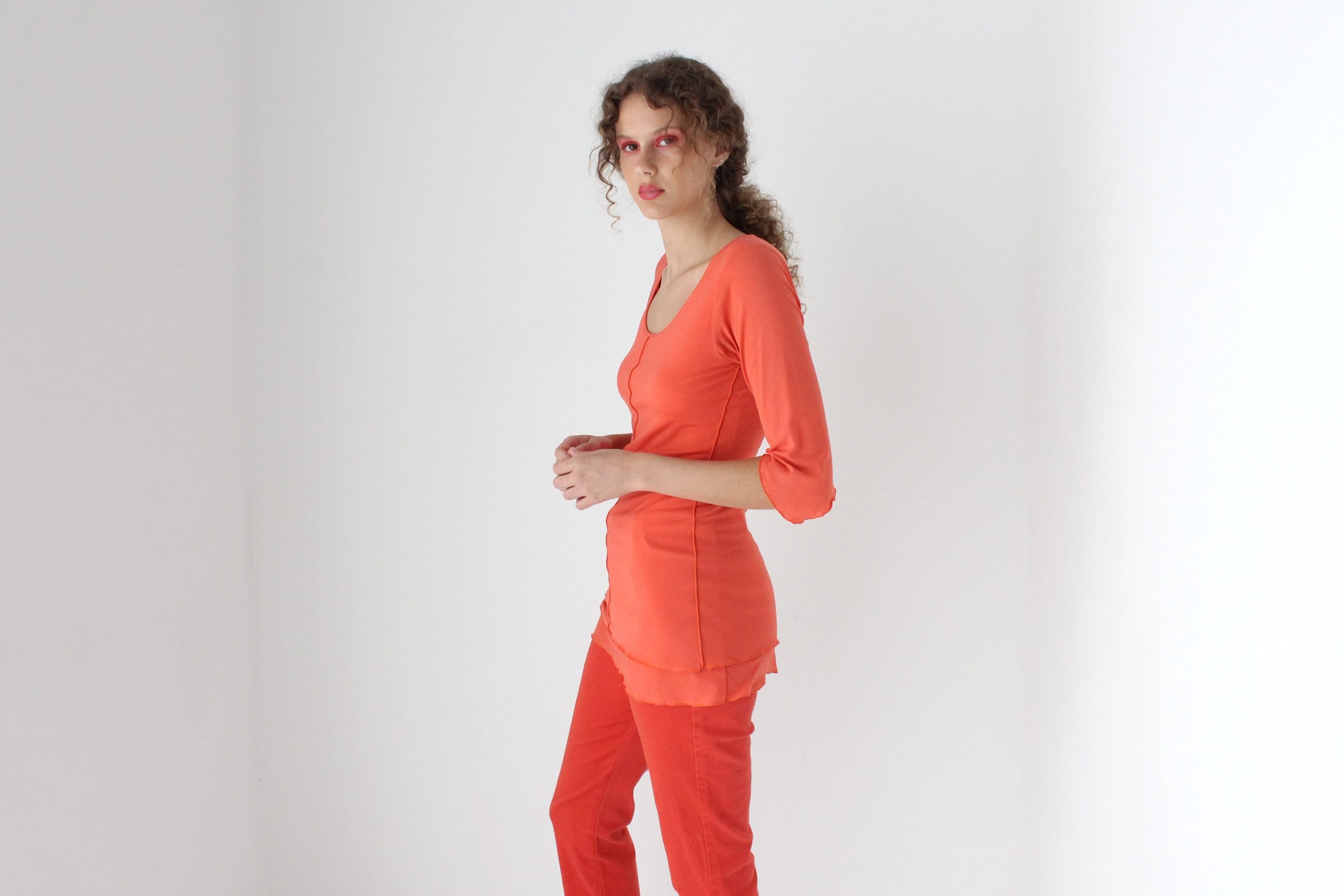 Y2K Funky Orange Mesh Scoop Neck Top or Mini