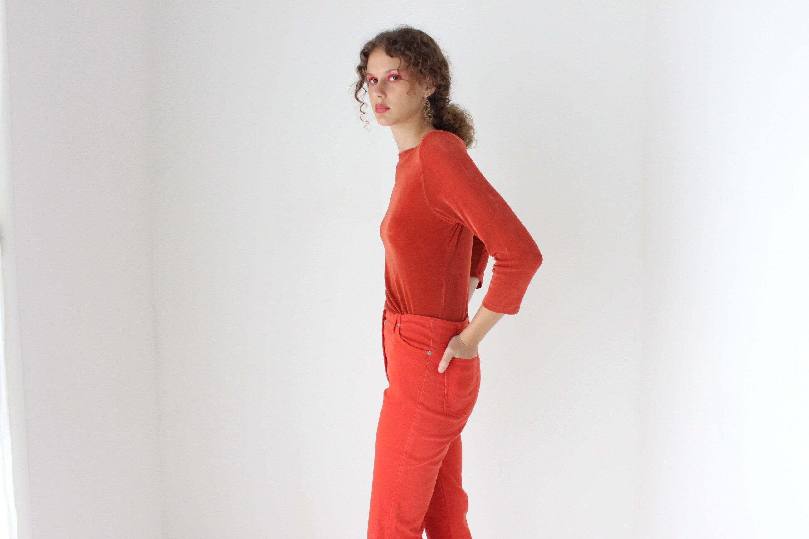 90s Slinky Rust Orange Bateau Neck Top