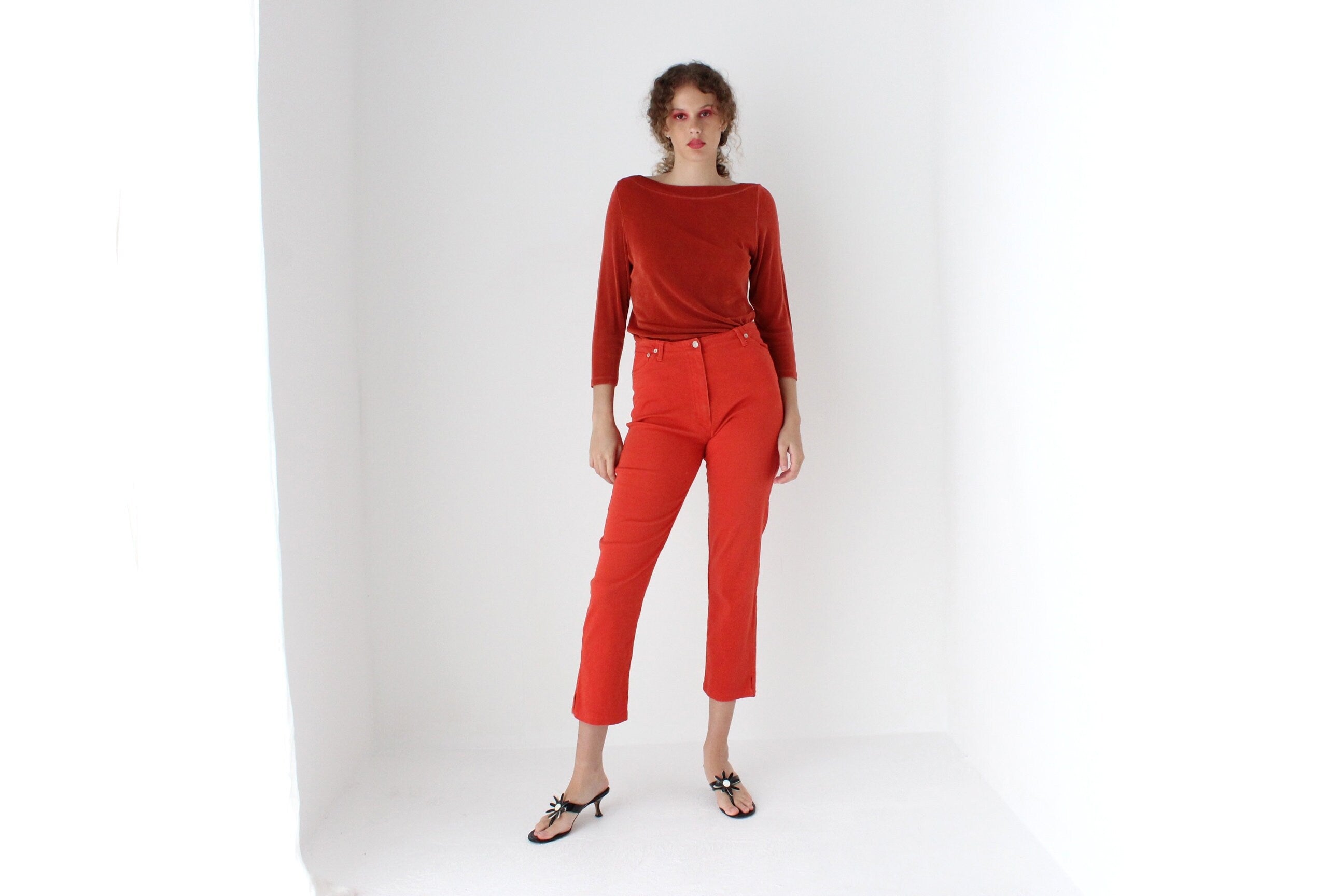 90s Slinky Rust Orange Bateau Neck Top