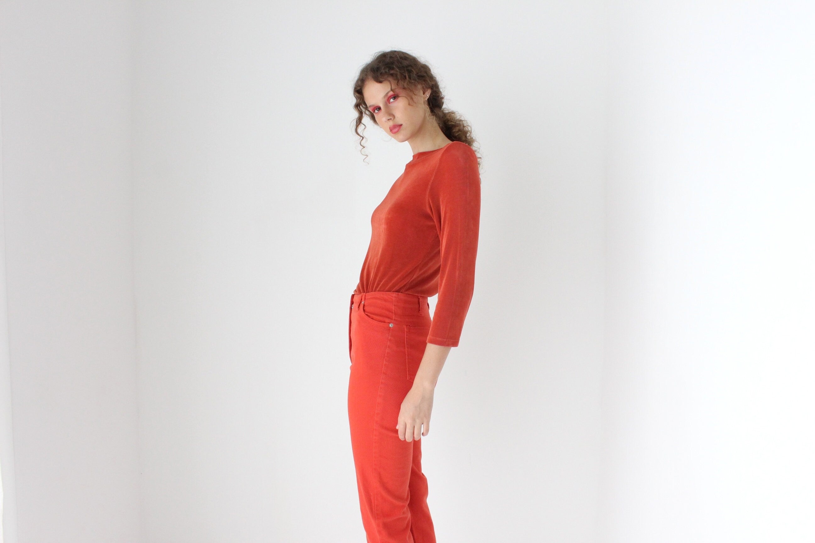 90s Slinky Rust Orange Bateau Neck Top