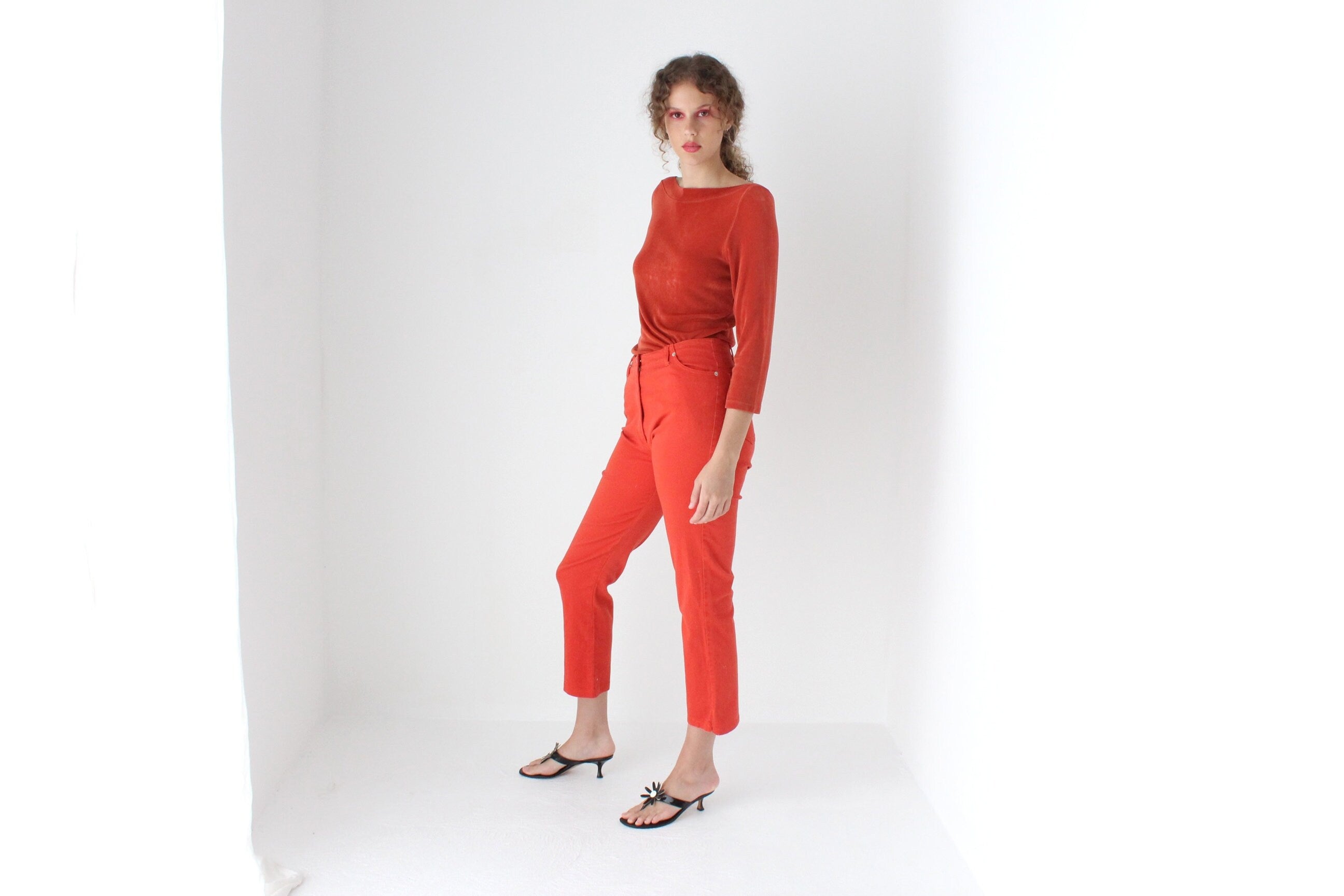 90s Slinky Rust Orange Bateau Neck Top