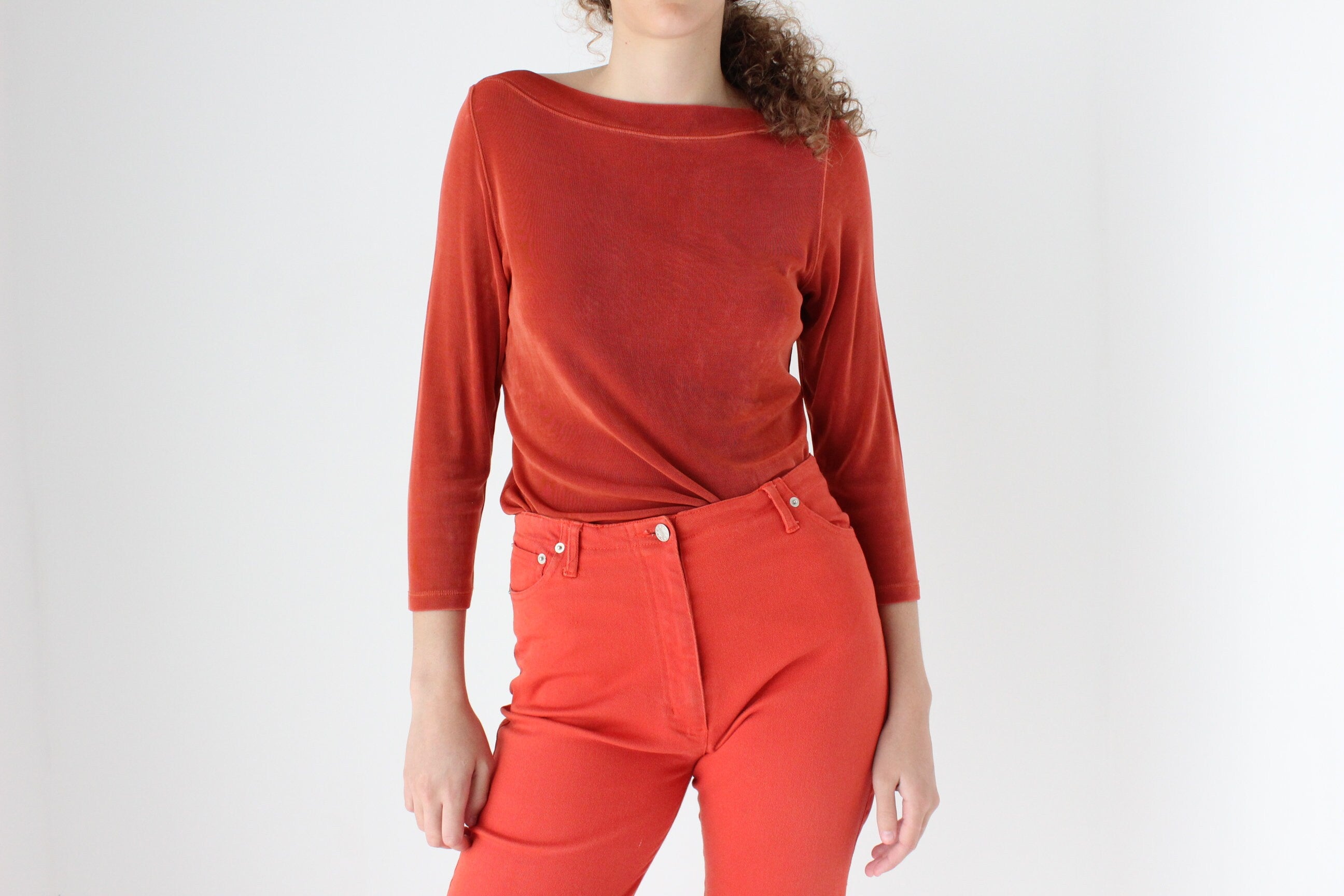 90s Slinky Rust Orange Bateau Neck Top