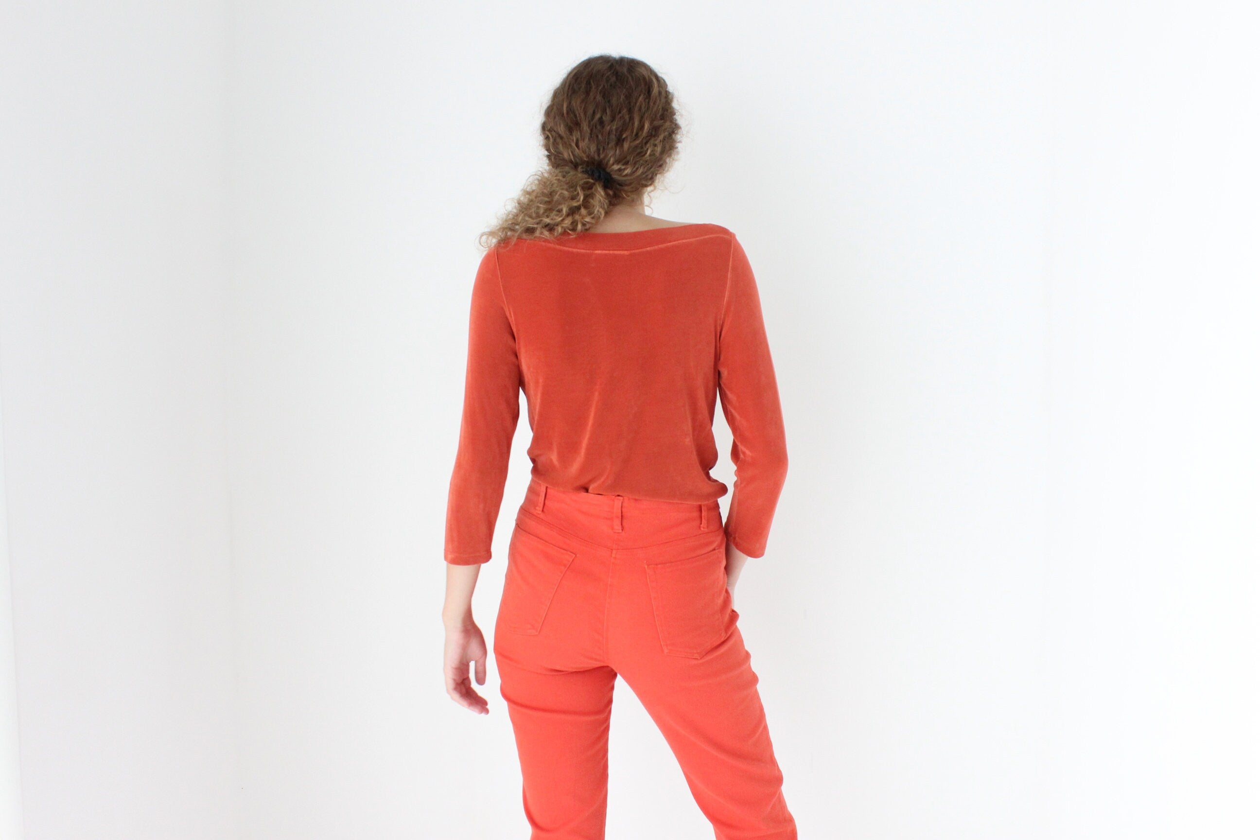 90s Slinky Rust Orange Bateau Neck Top