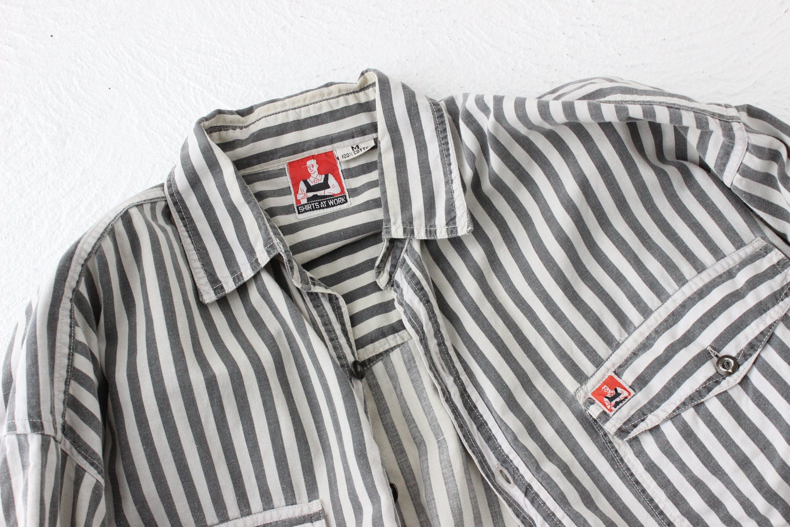 80s Striped Cotton 'Shirts at Work' Relaxed Button Up