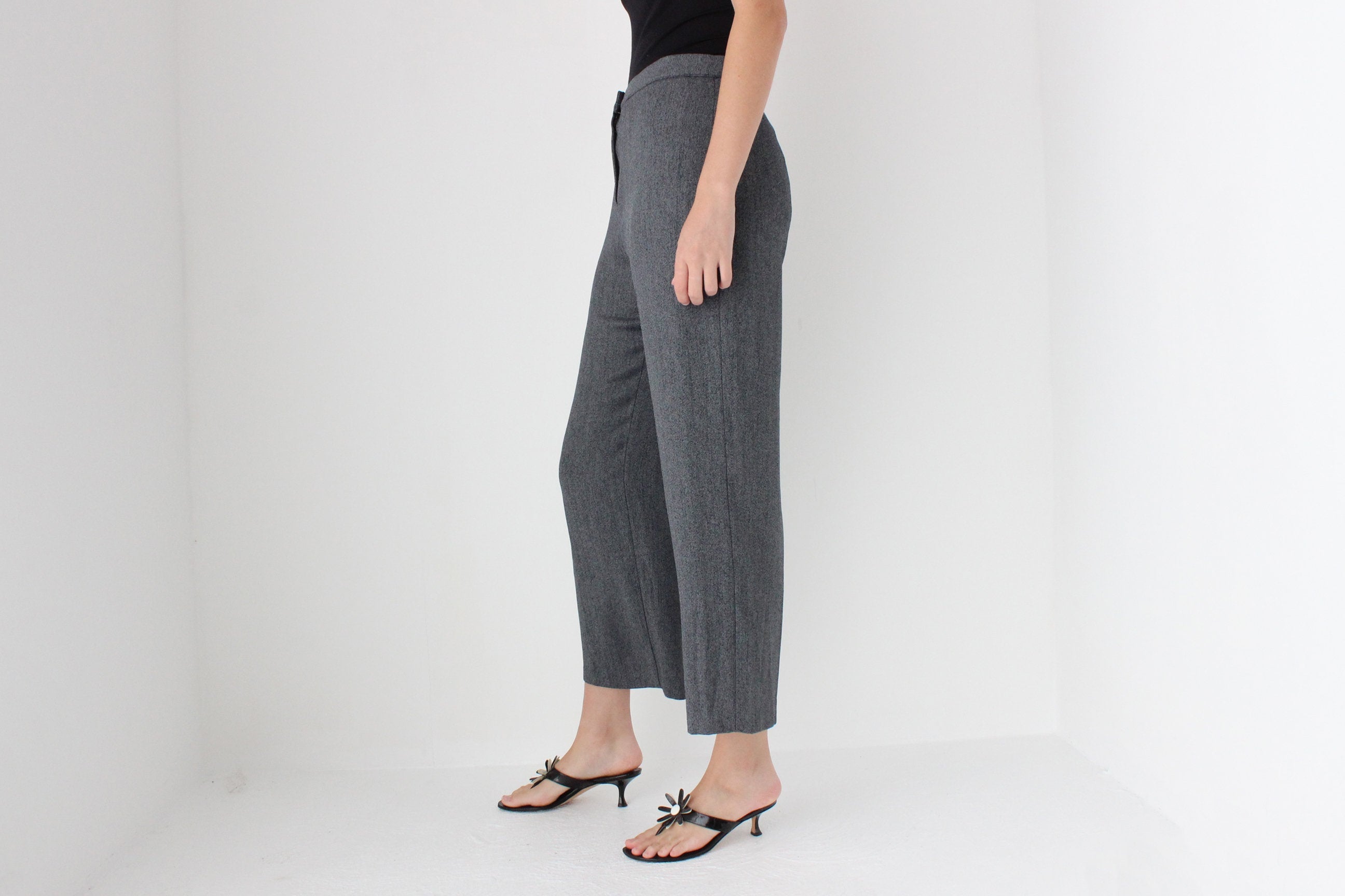 90s Grey Woven Relaxed Trousers