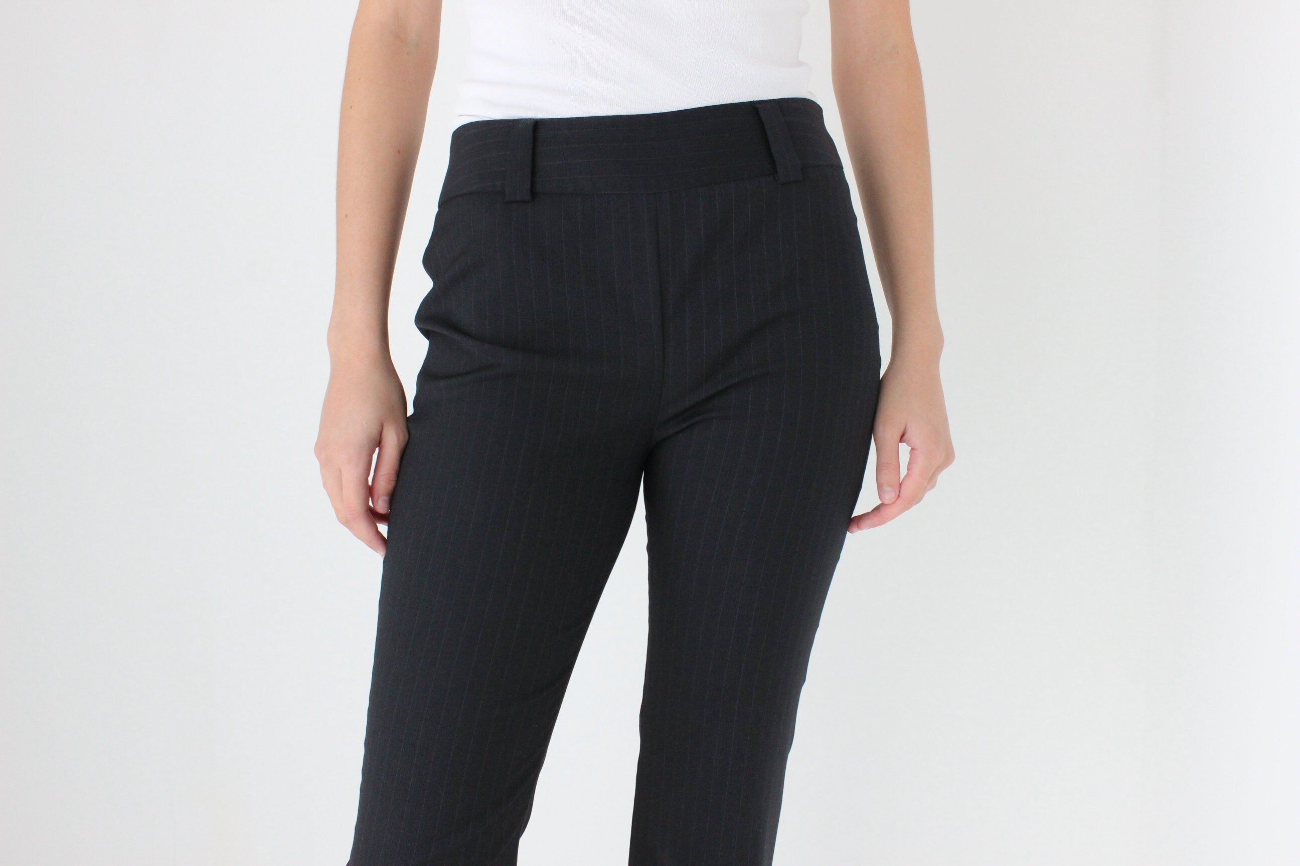 Y2K D&G Sexy Fitted Wool Pinstripe Bootcut Trousers