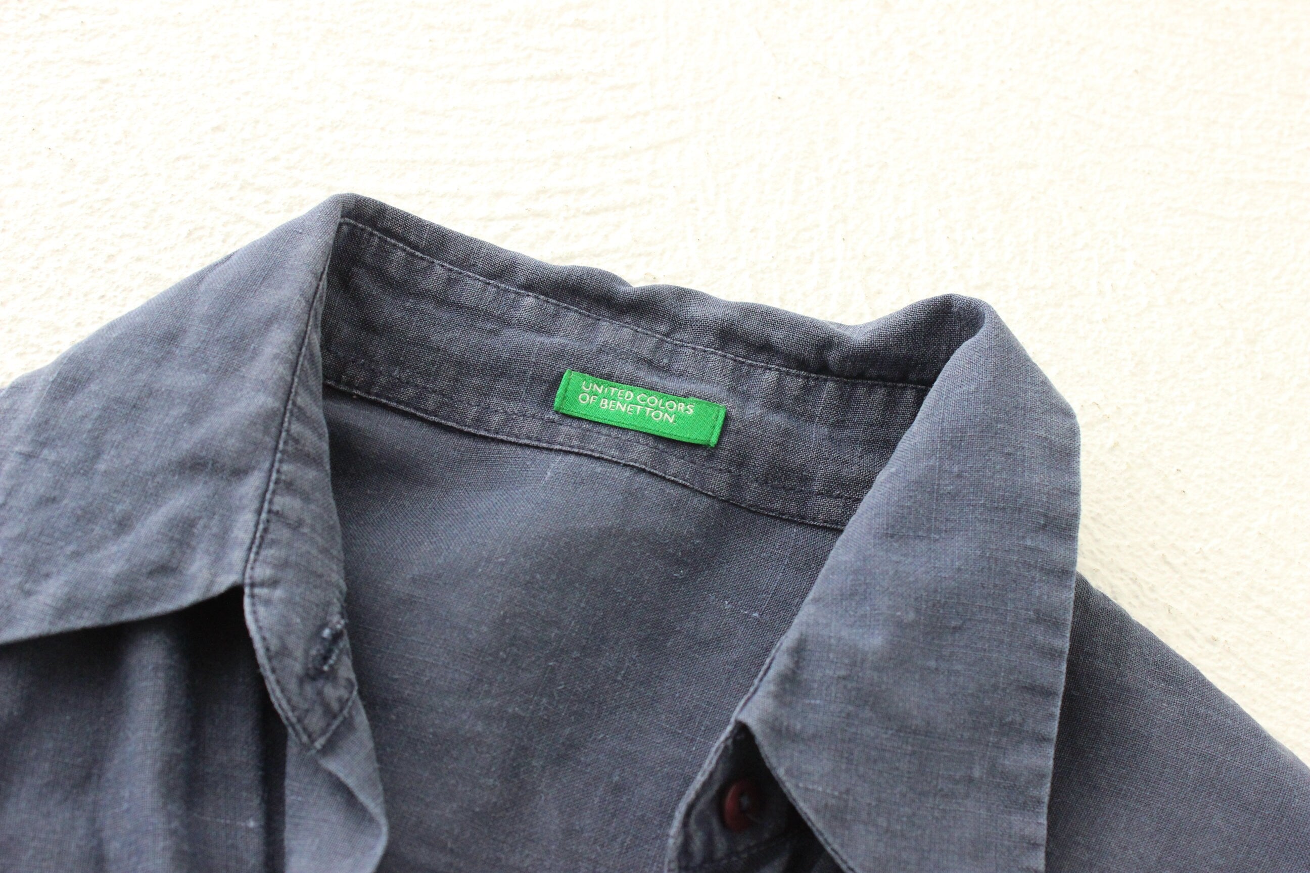 90s Benetton Italy Blue Linen Button Up