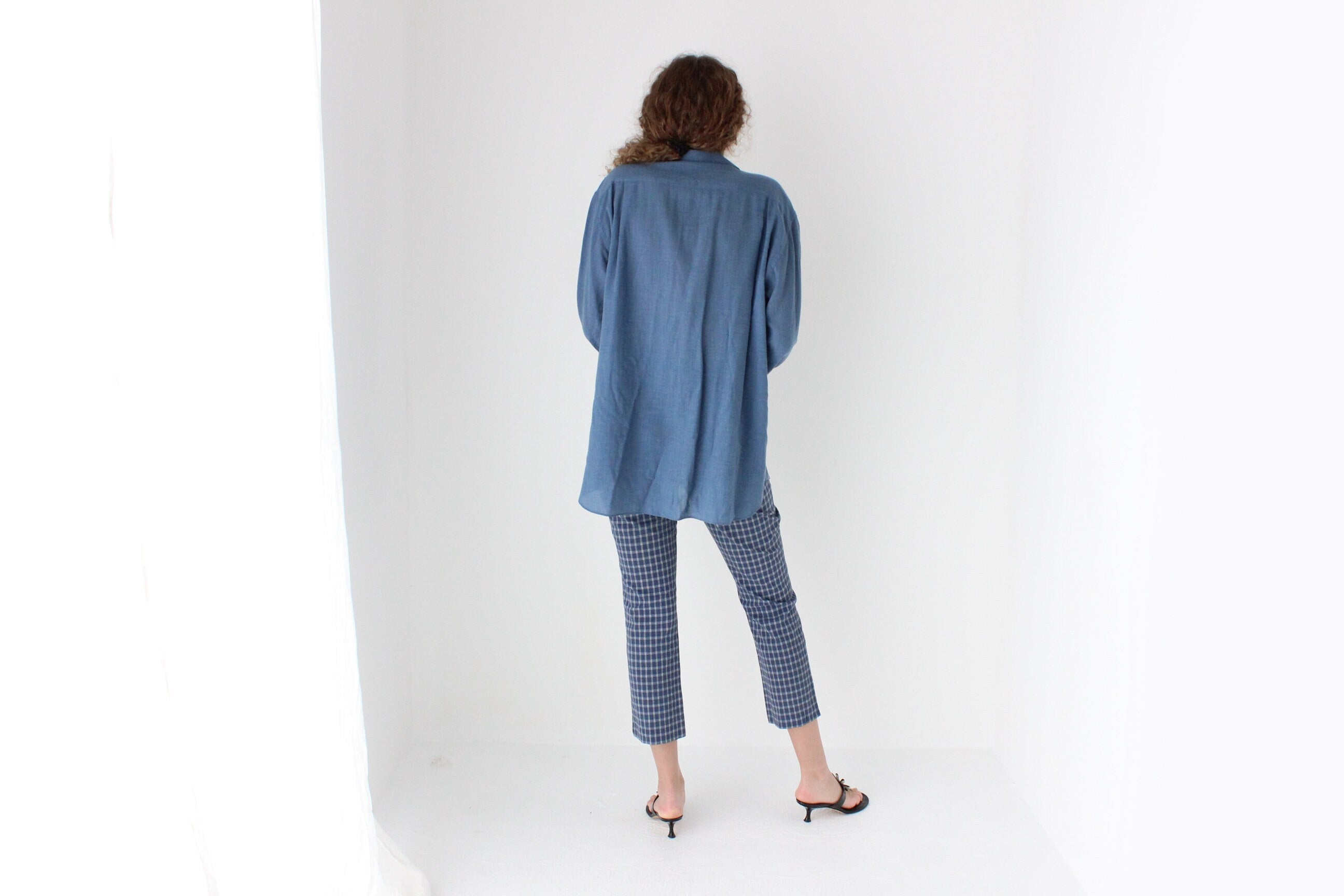 80s Relaxed Wool Blend Oversized Shirt in Denim Blue