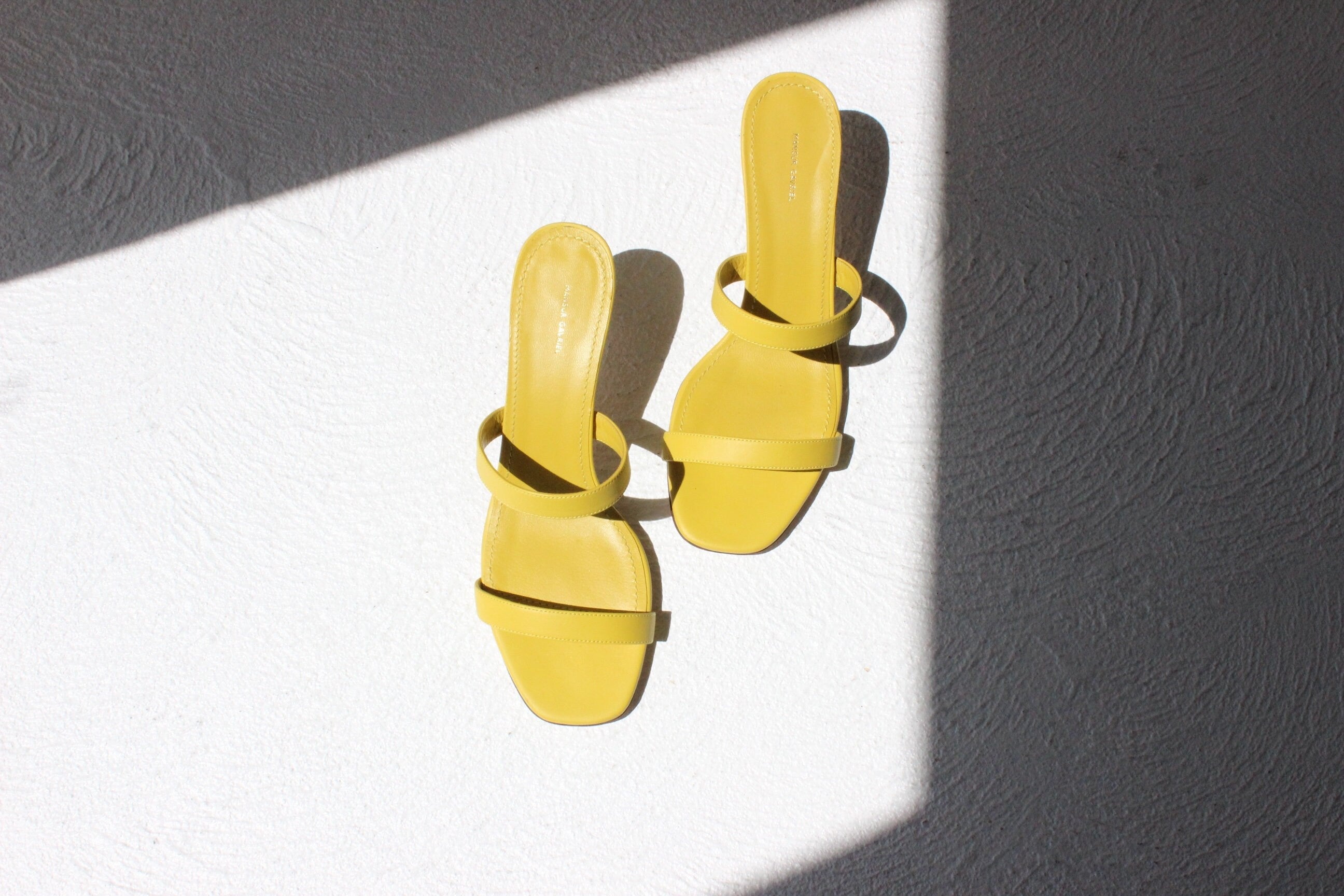 Premium Designer Mansur Gavriel Minimal Yellow Open Toe Heels ~ Euro 40