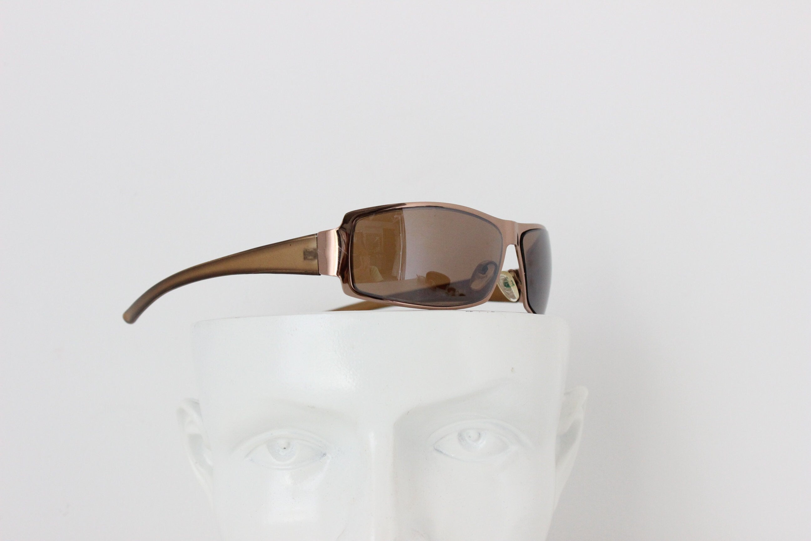 Y2K Bronze Metal Wraparound Sunglasses
