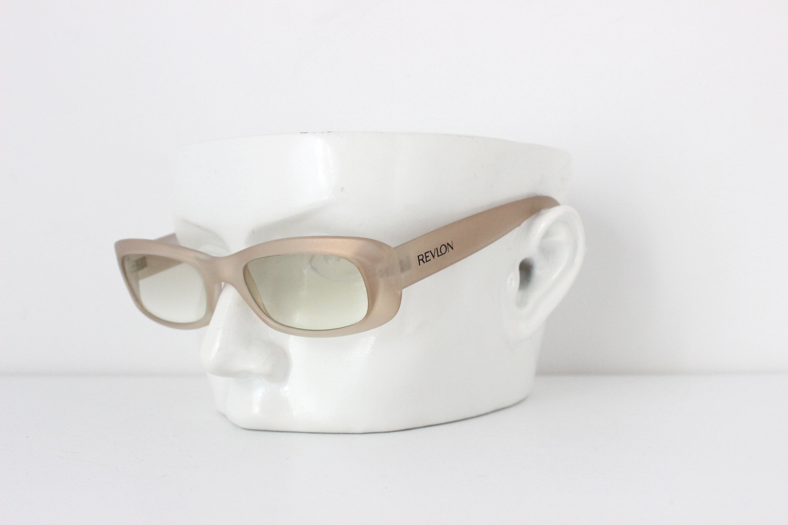 Y2K Revlon Iridescent Gold Rectangular Vintage Sunglasses - Made in Italy