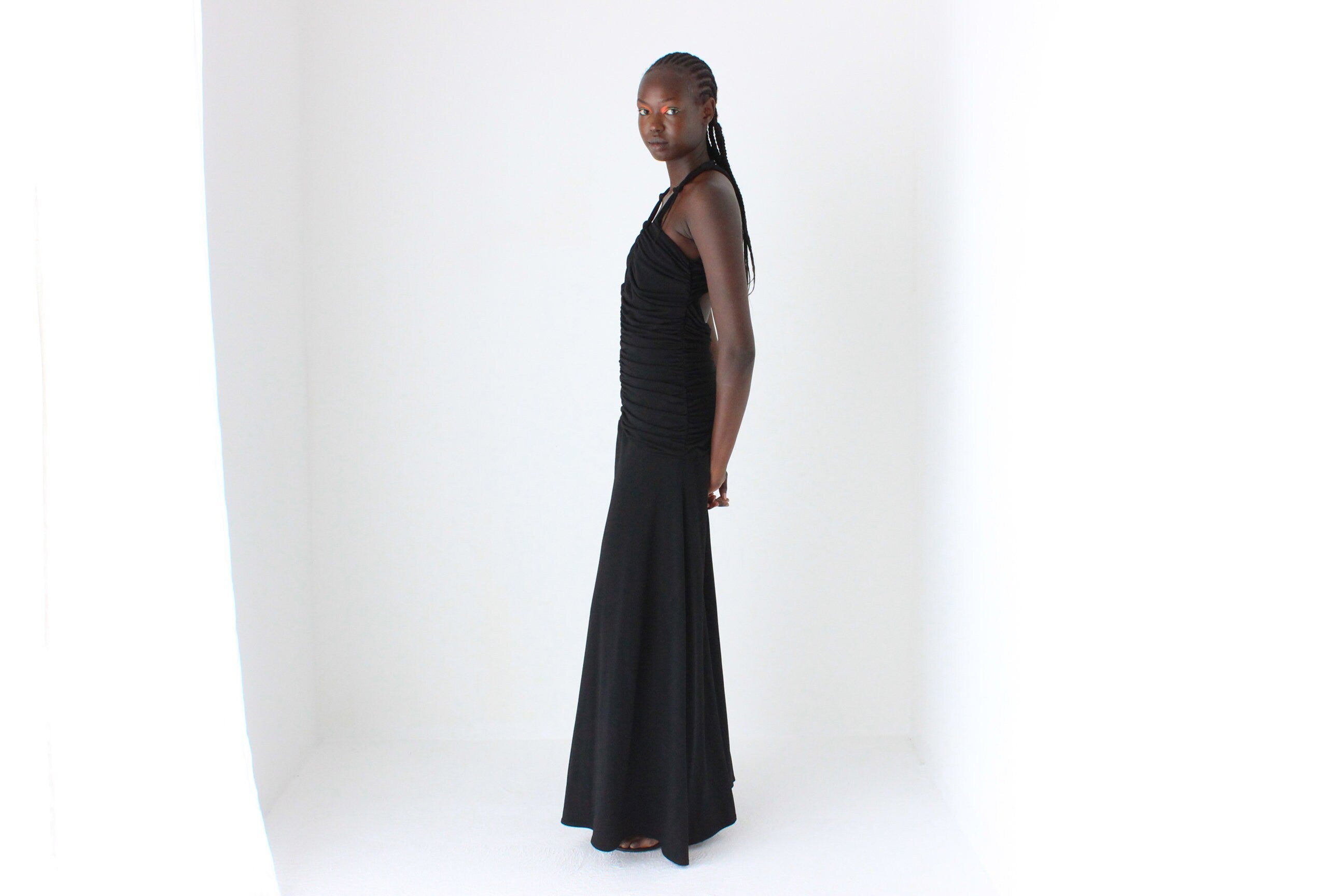 90s Draped Jersey 3D Knot & Gathered Gown