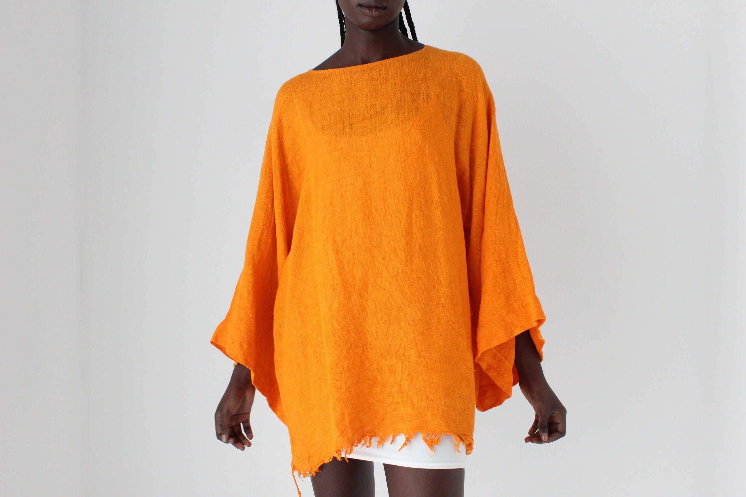 90s Relaxed Flax Flare Sleeve Smock