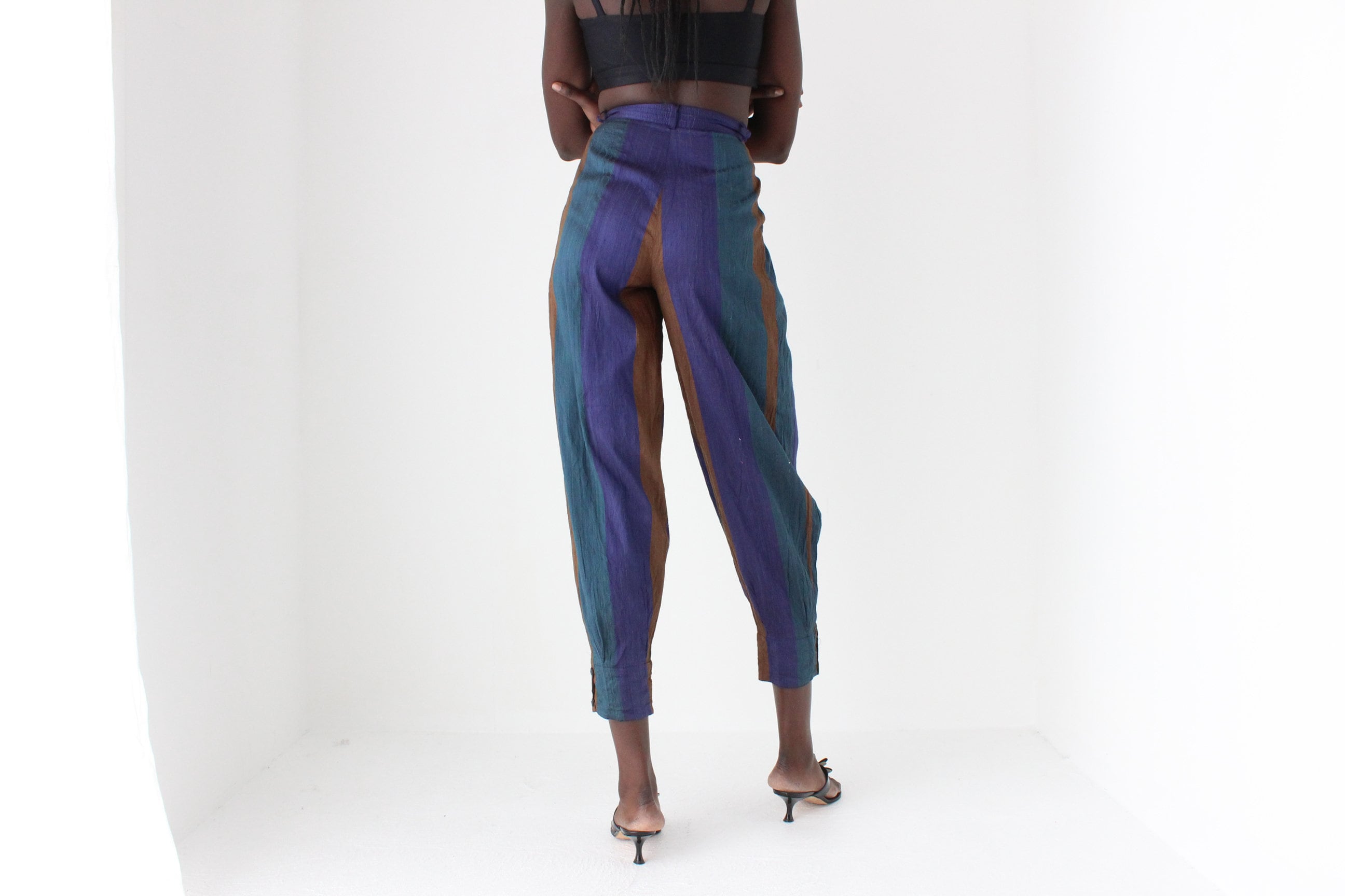 80s KENZO Paris Raw Silk Striped Harem Pants