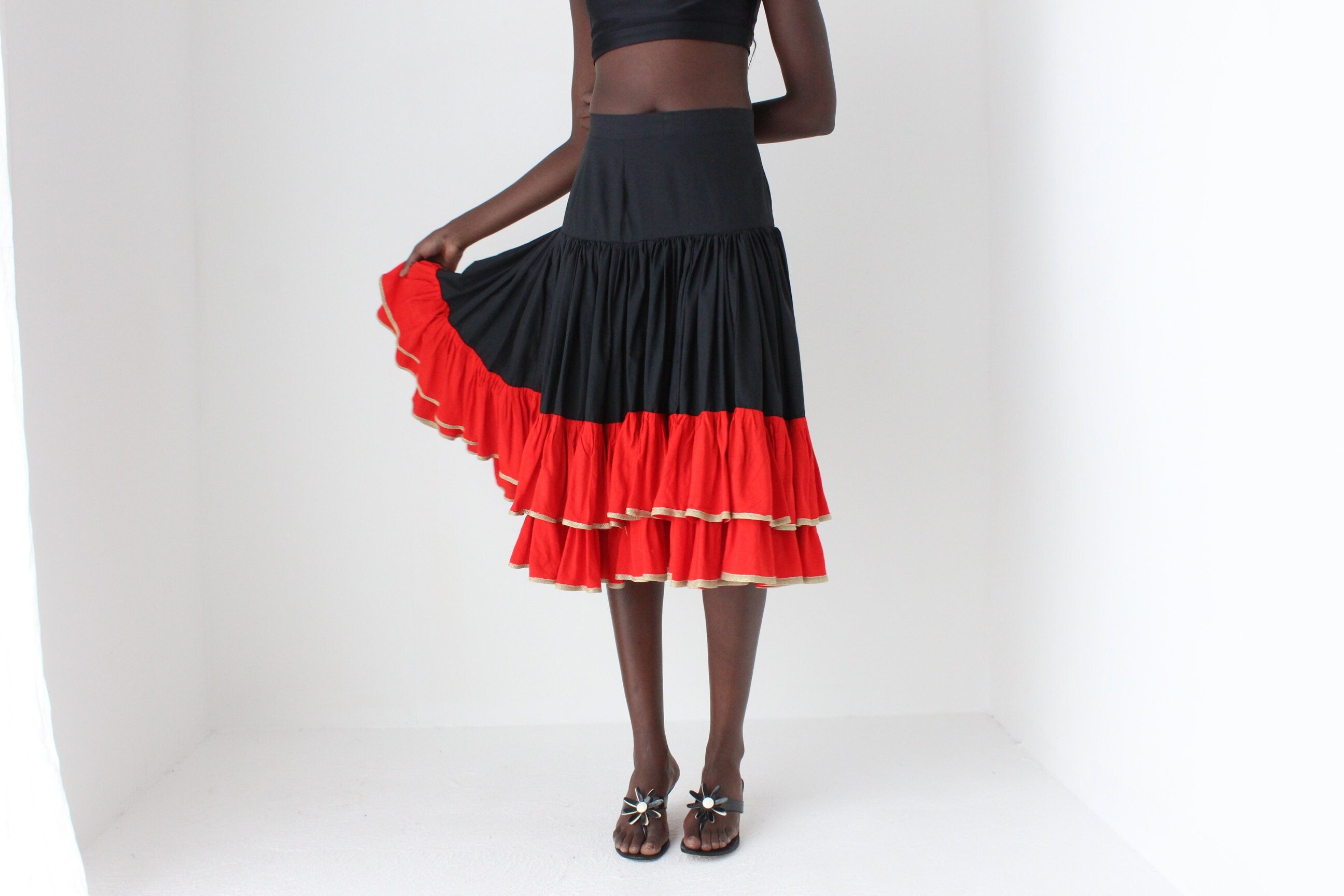 80s Dramatic Flamenco Style Ruffle Skirt