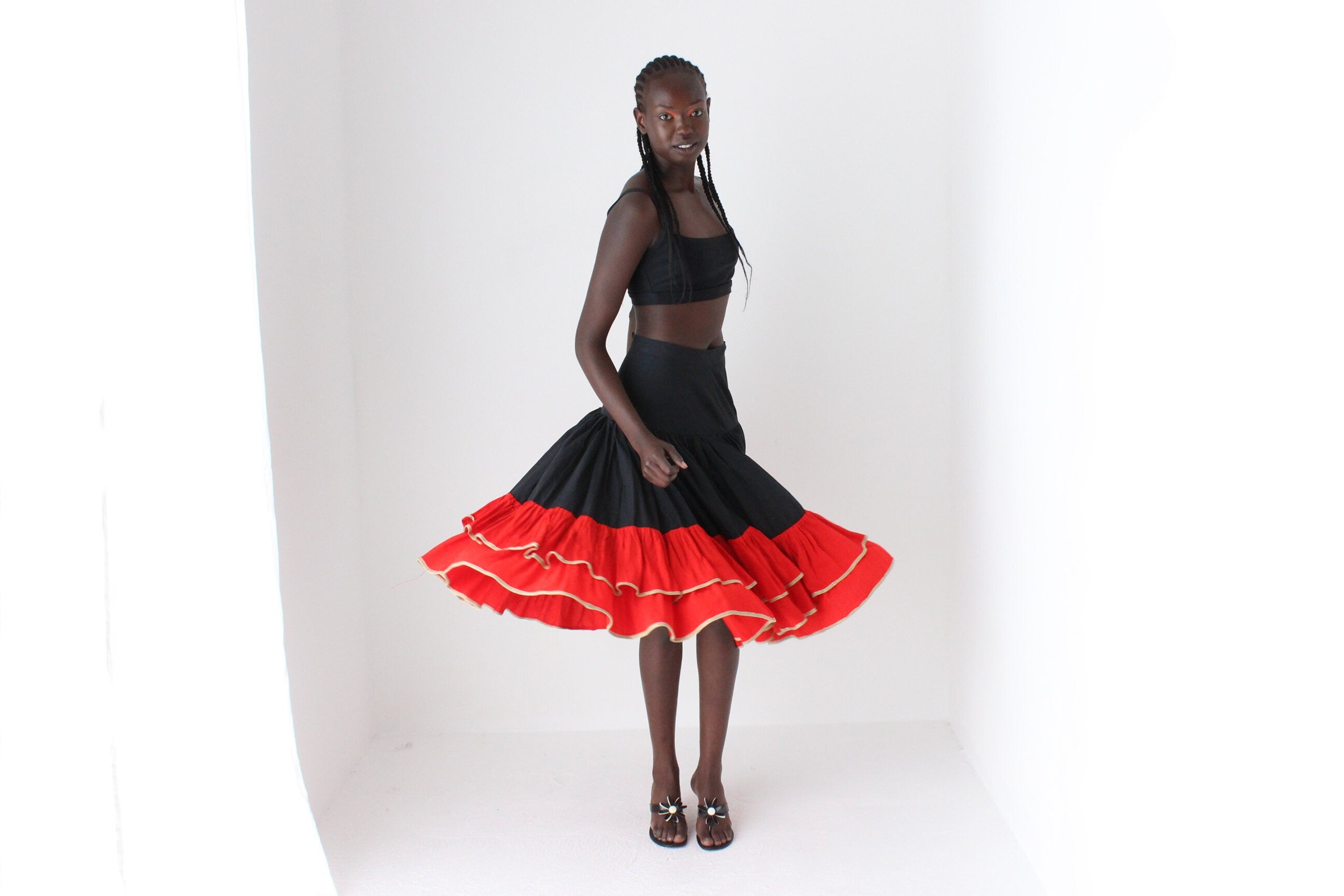 80s Dramatic Flamenco Style Ruffle Skirt