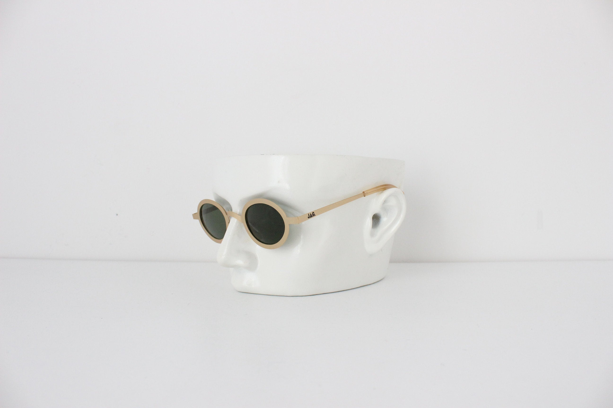 1990s JAG Matte Gold Metal Oval Sunglasses - Made in Italy