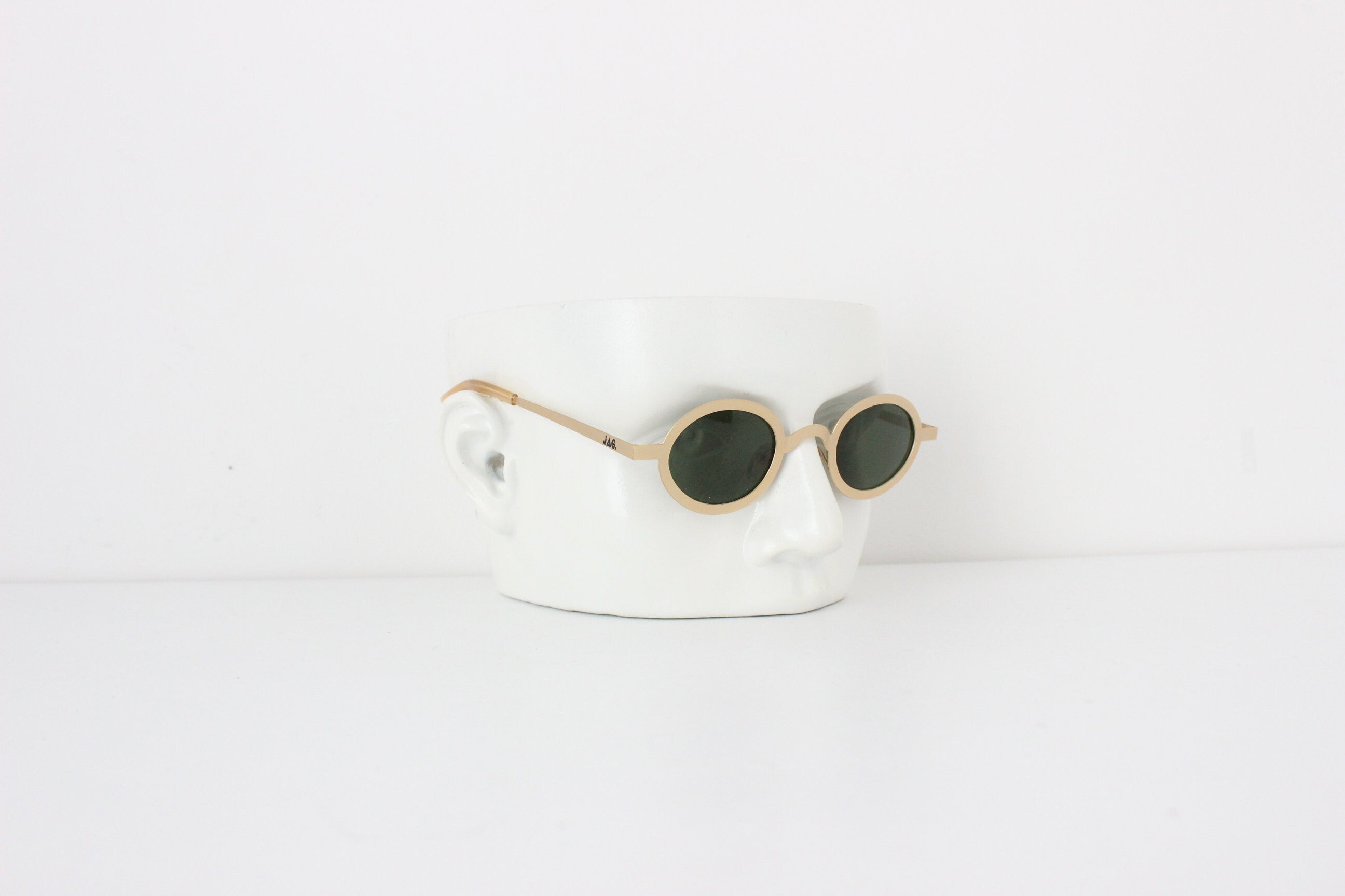1990s JAG Matte Gold Metal Oval Sunglasses - Made in Italy