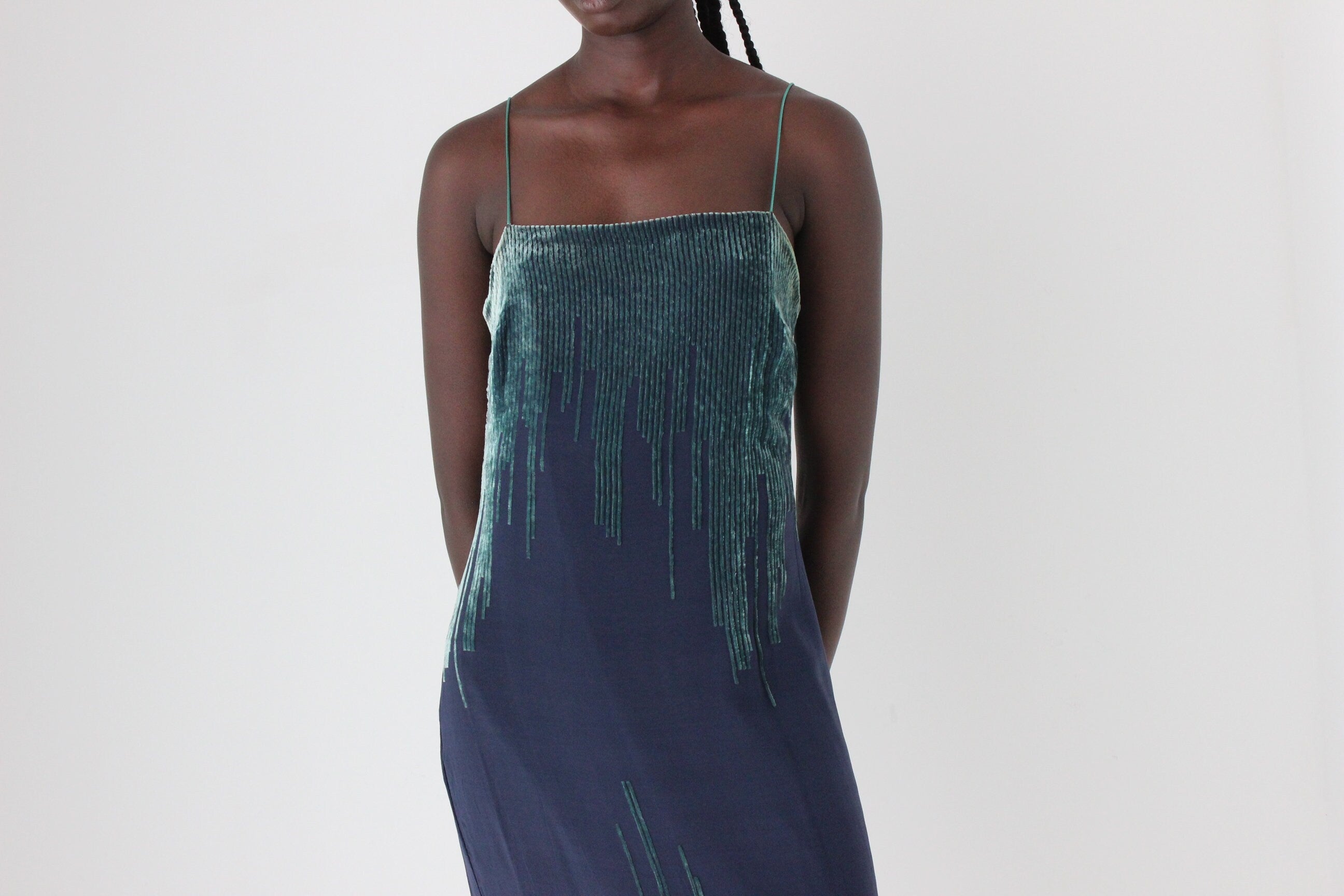 Y2K Silk & Velvet Spaghetti Strap Slip Dress