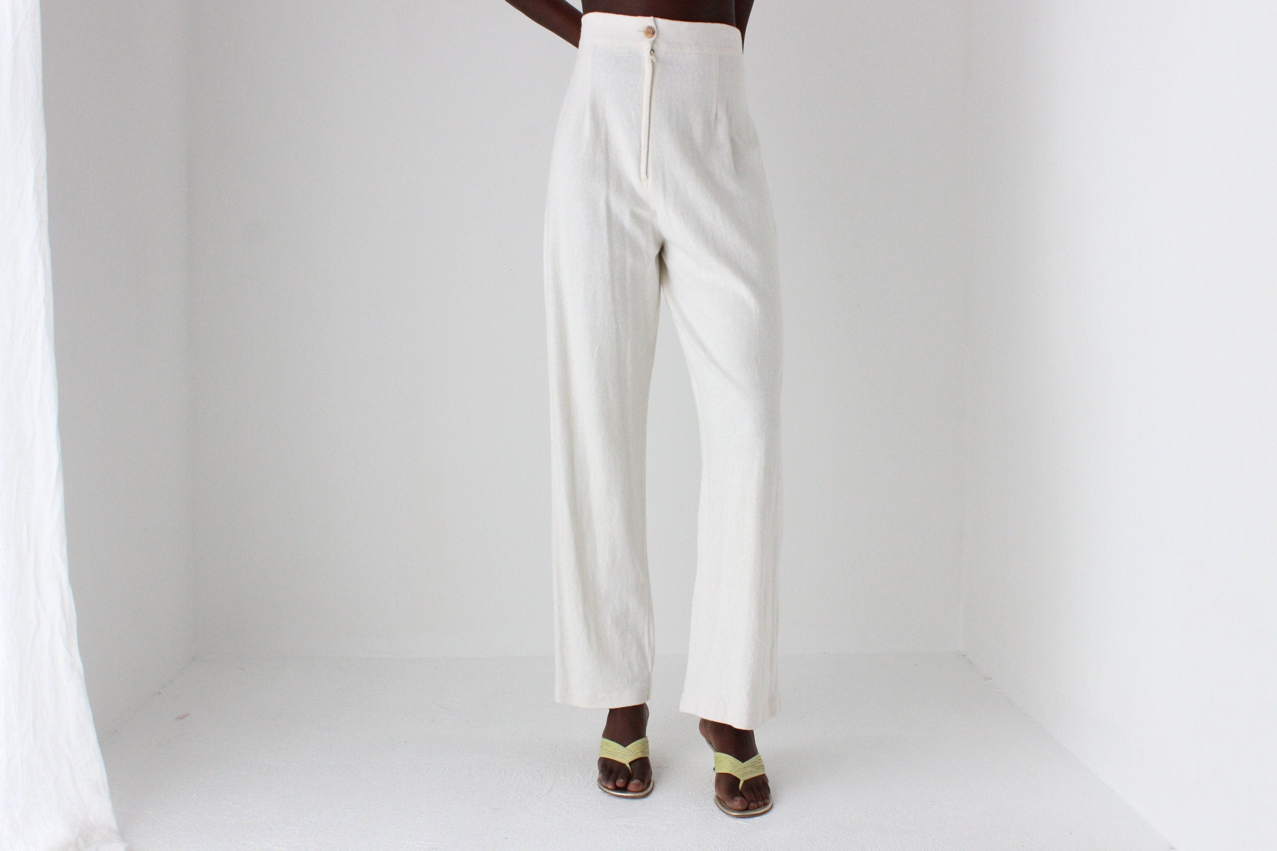 90s Woven Cotton Long Waistcoat Vest & Relaxed Trouser Set