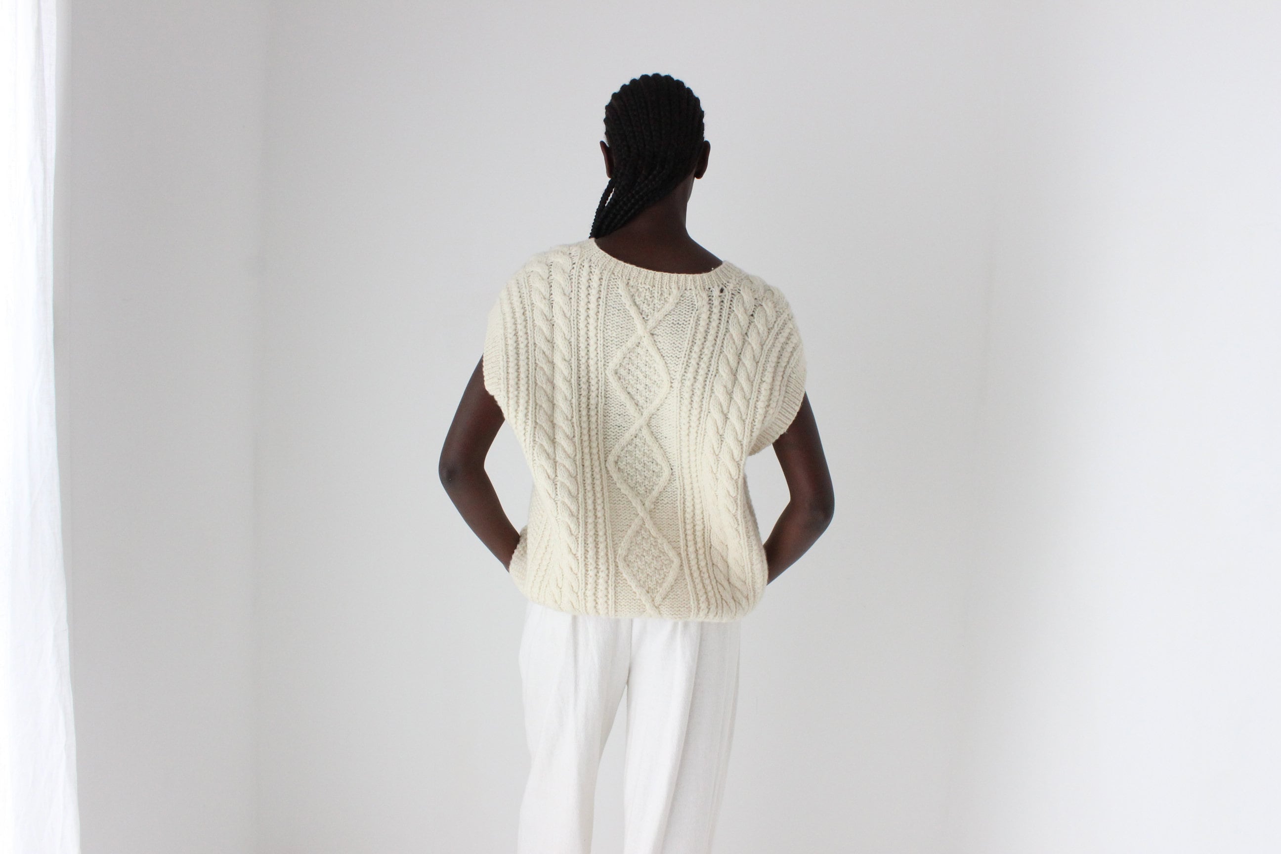 80s Wool Cable Knit Oversized Sweater Vest