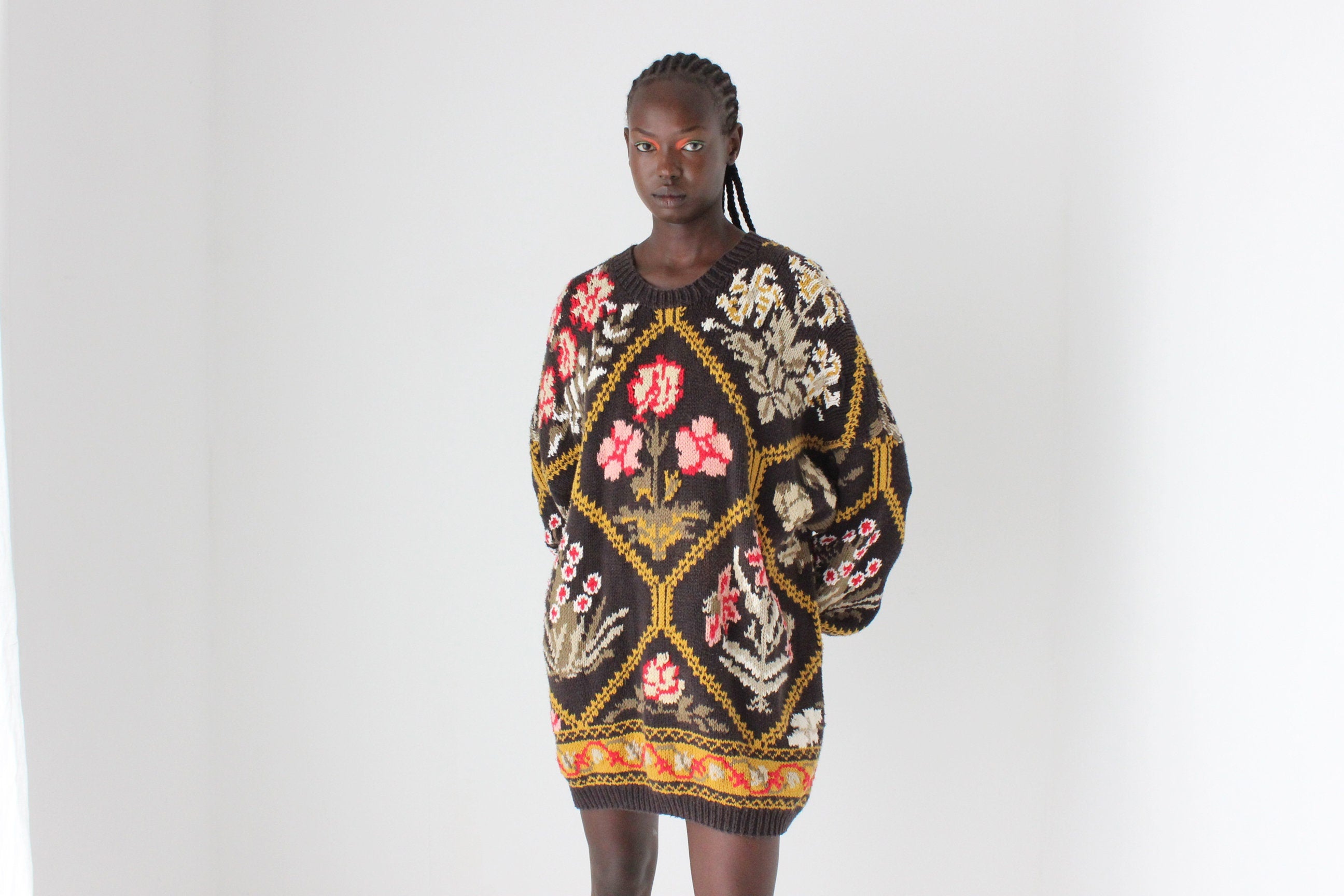 90s ESPRIT Patterned Knit Cotton Oversized Sweater