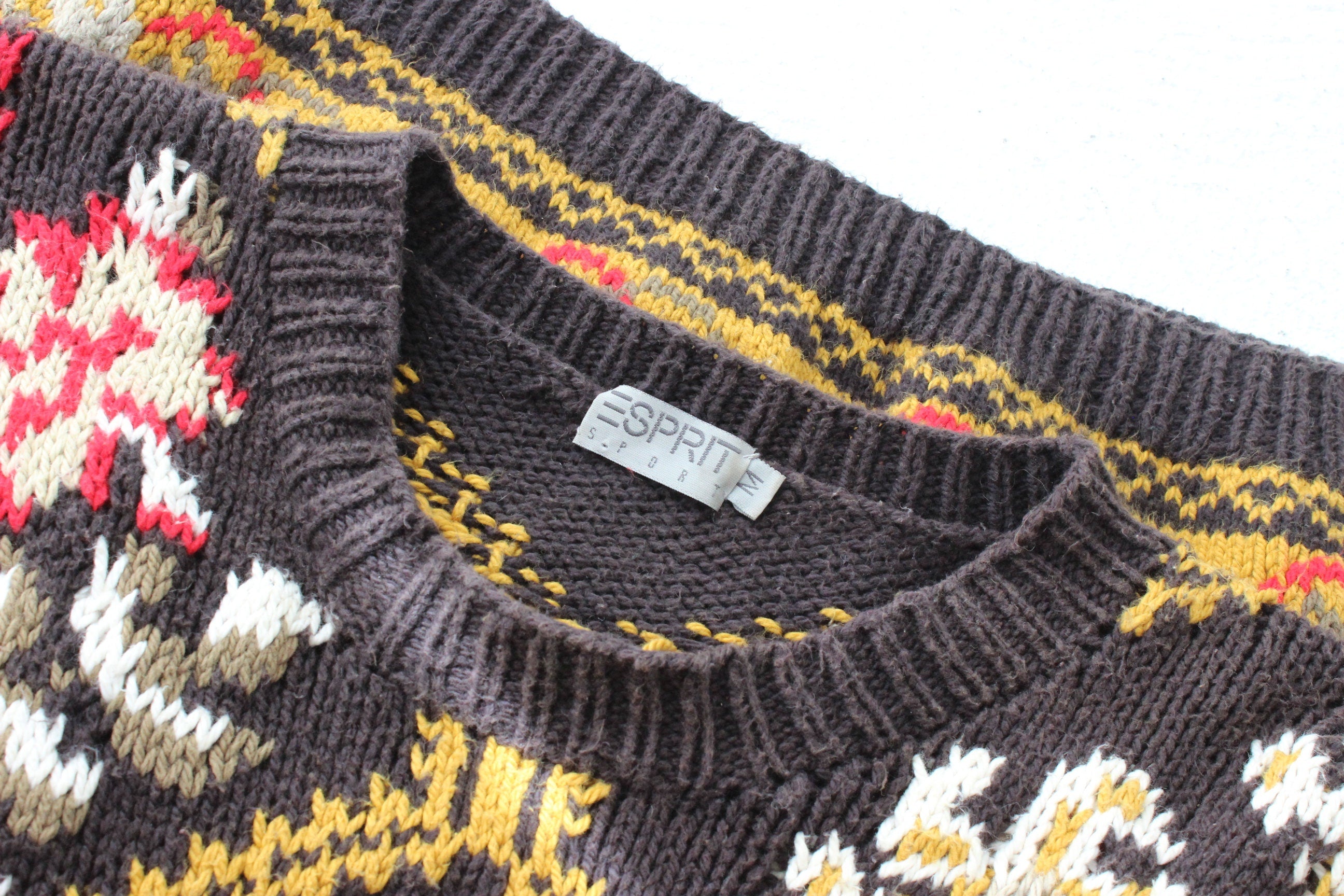 90s ESPRIT Patterned Knit Cotton Oversized Sweater