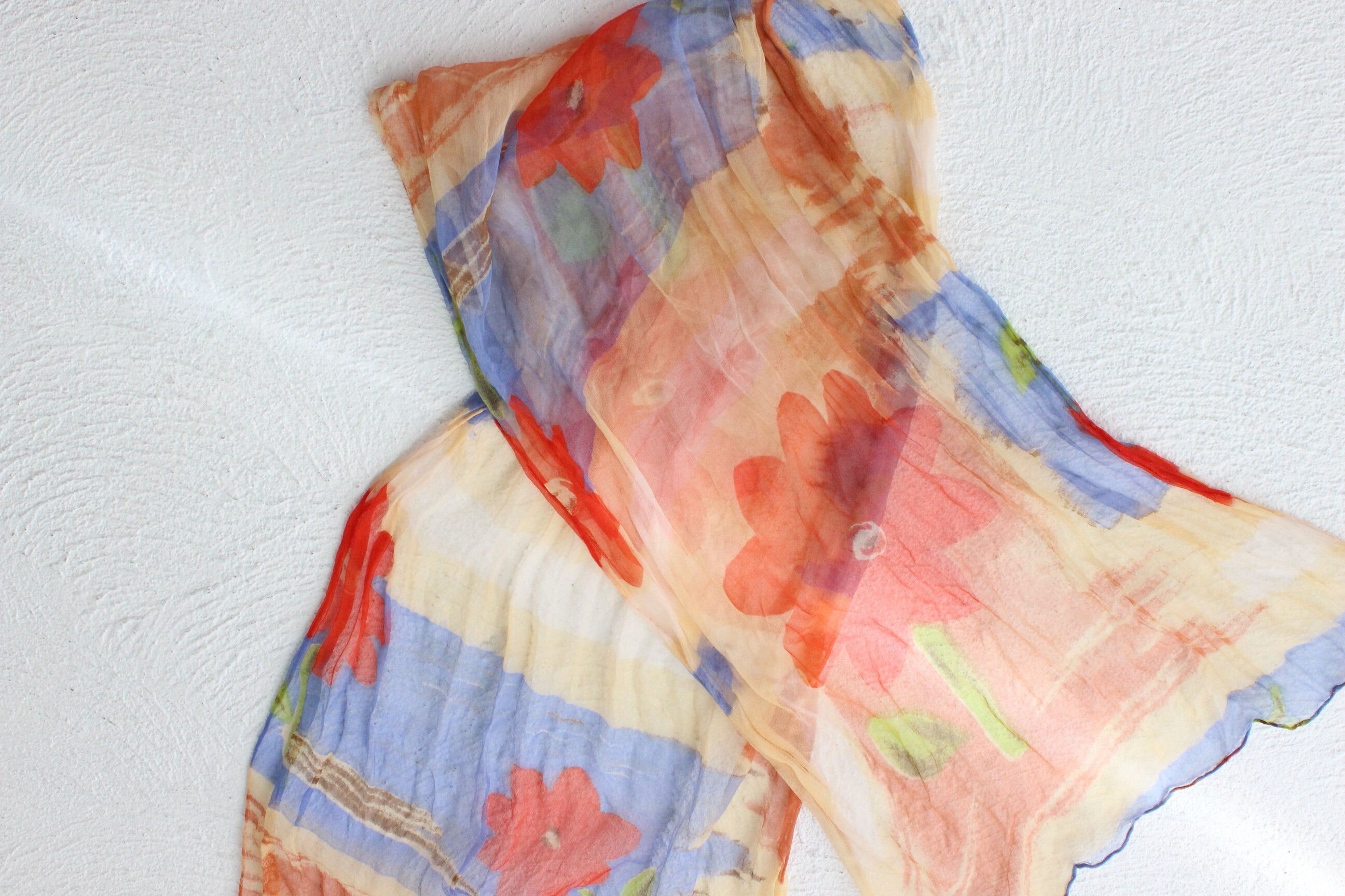 80s Floral Pure Silk Georgette Sash Scarf