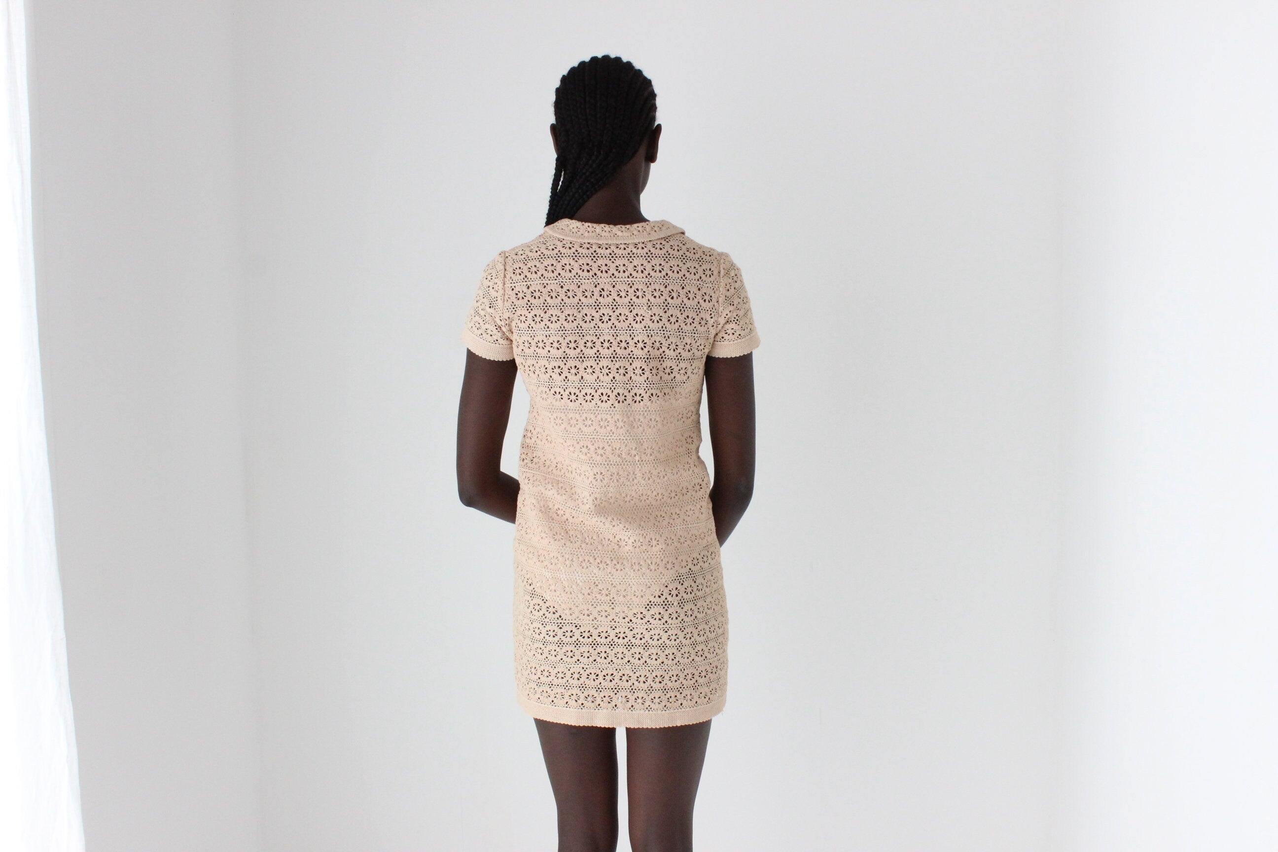 70s Cotton Crochet Mini Dress