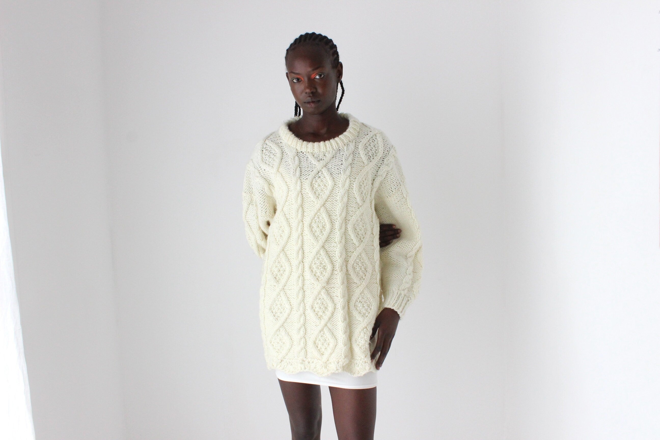 80s Chunky Cable Knit Sweater Dress