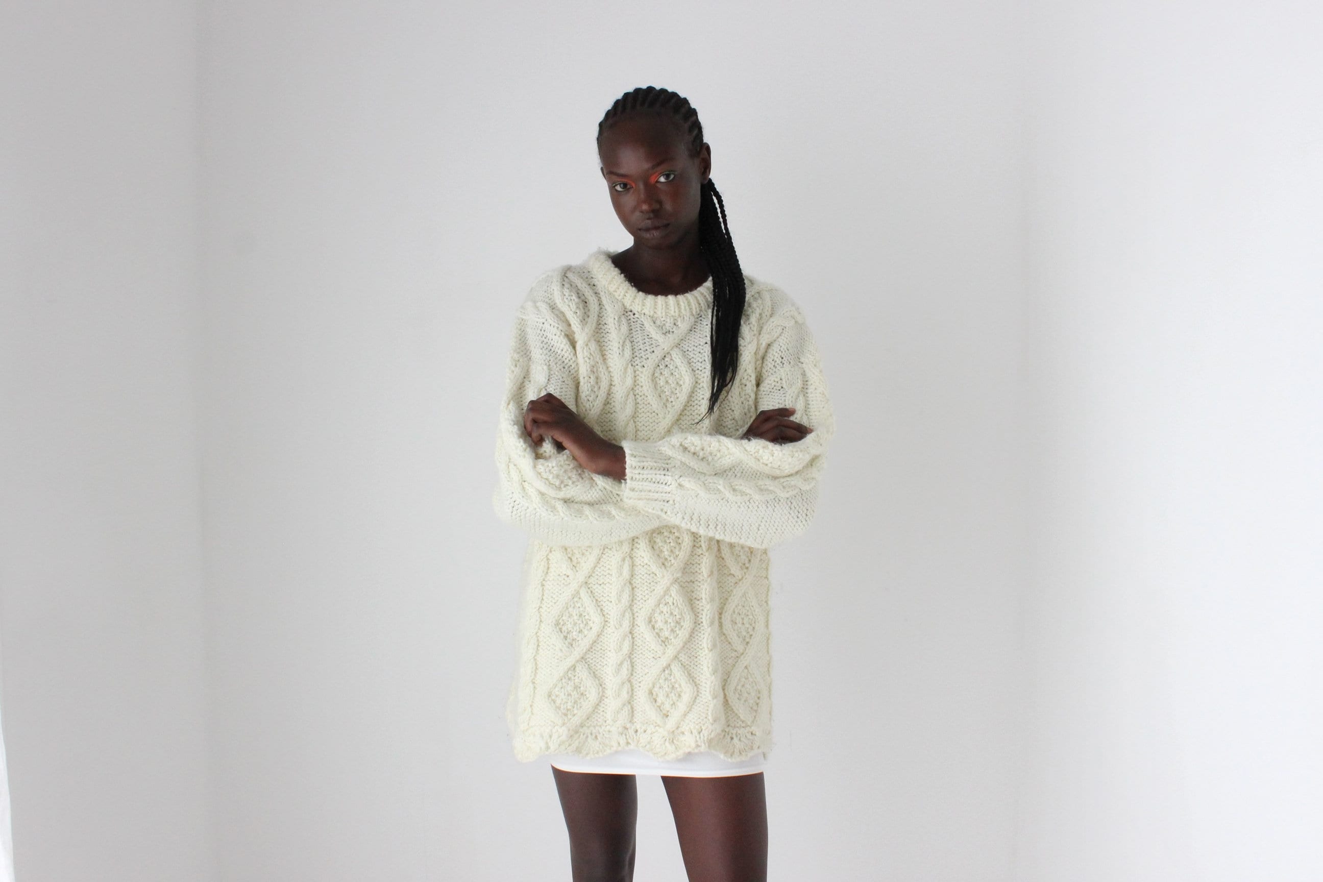 80s Chunky Cable Knit Sweater Dress