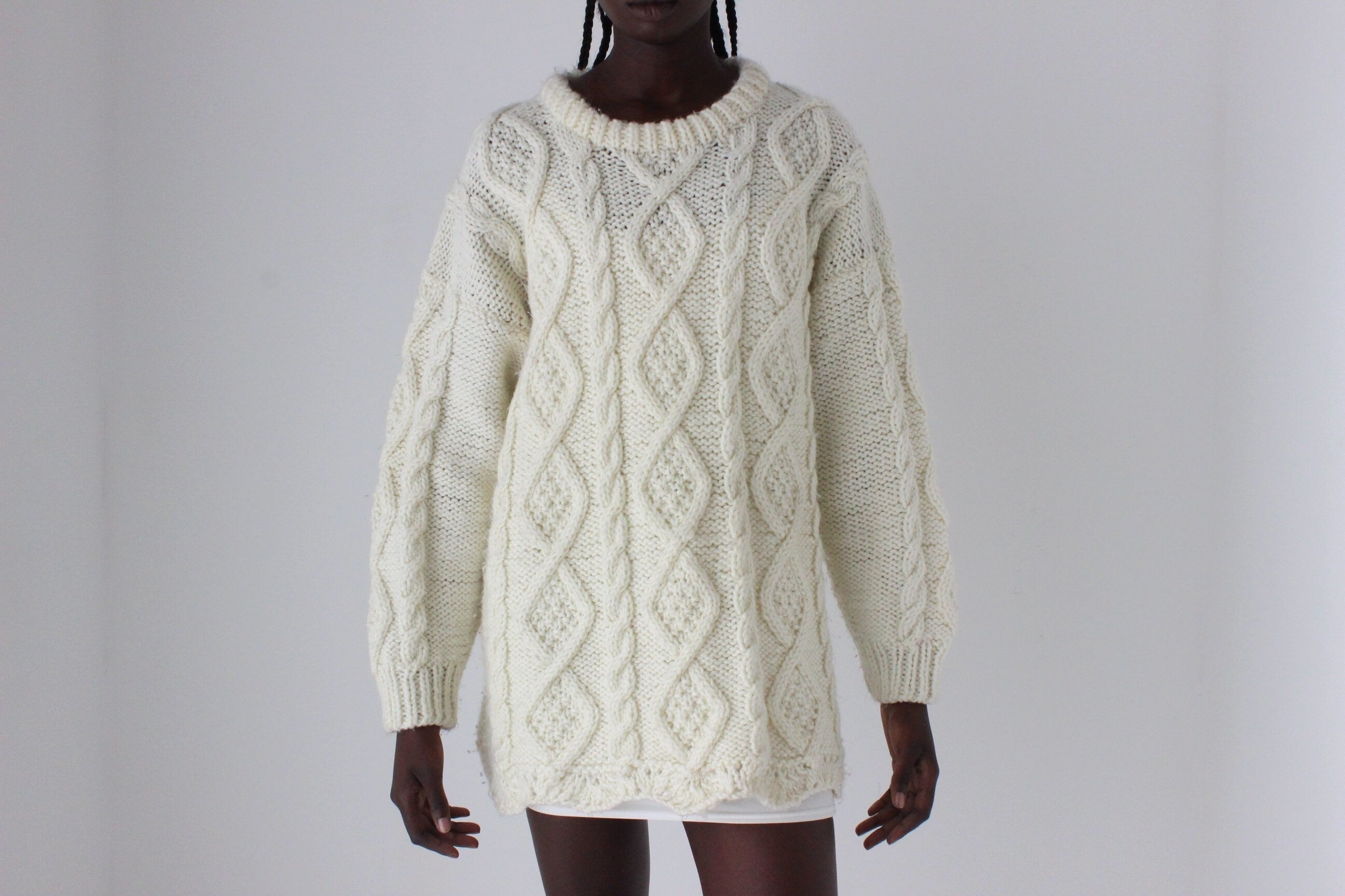 80s Chunky Cable Knit Sweater Dress