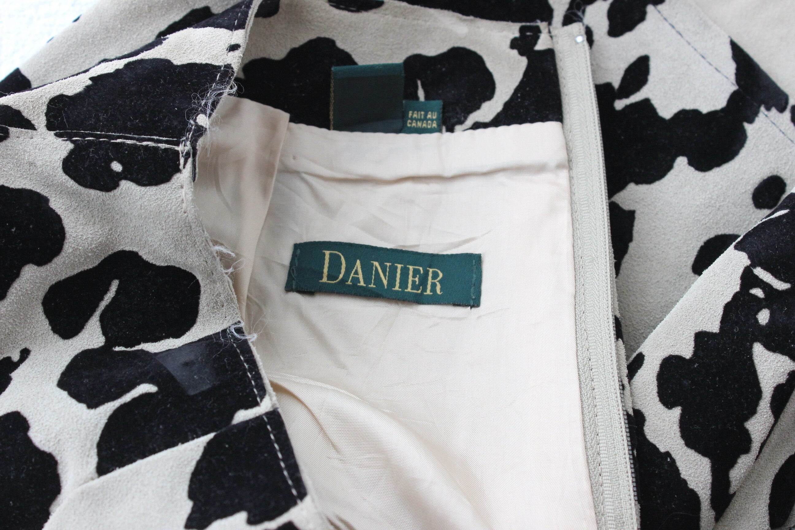 90s DANIER Textured Suede Cow Print Mini Skirt