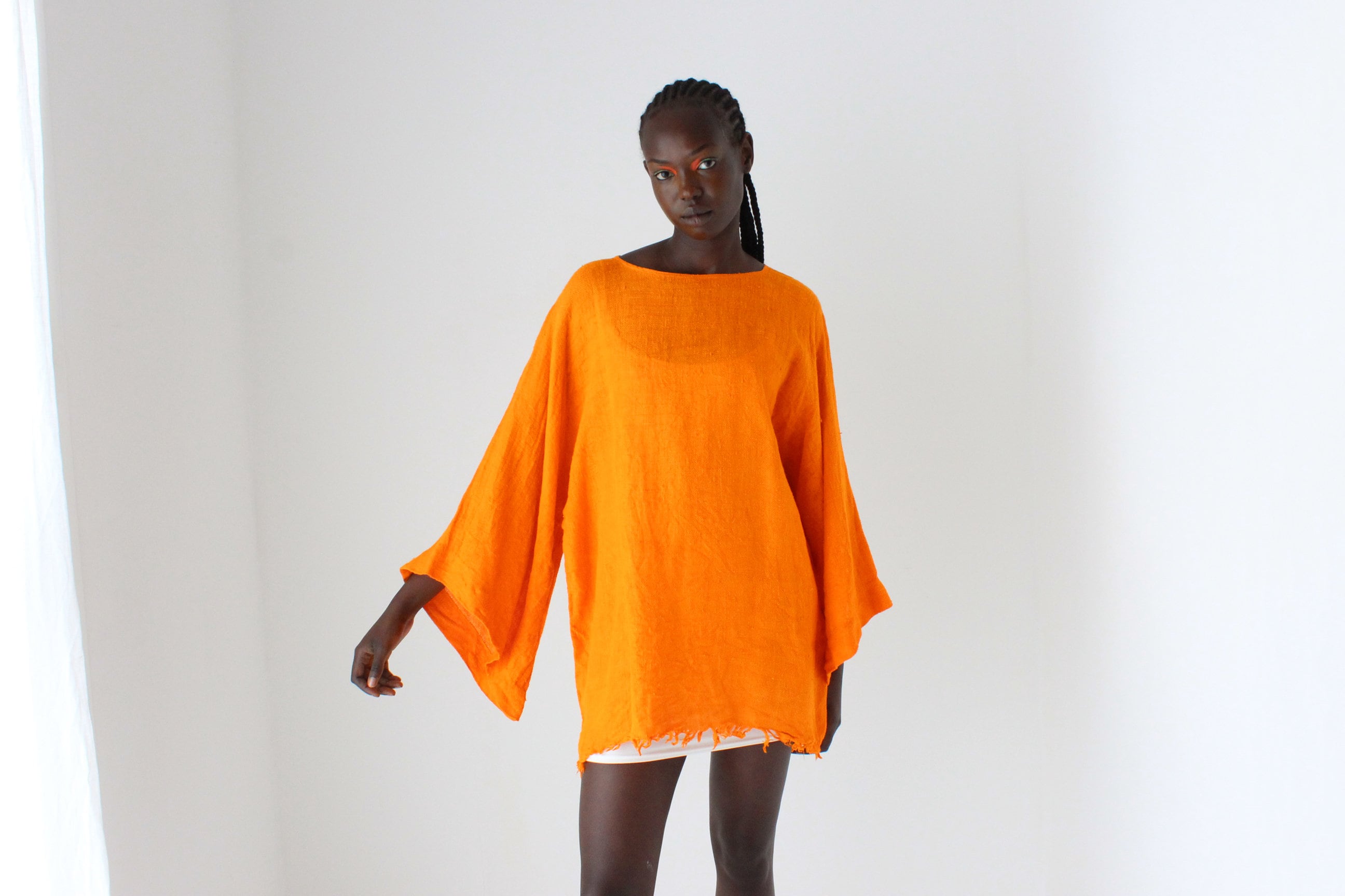 90s Relaxed Flax Flare Sleeve Smock