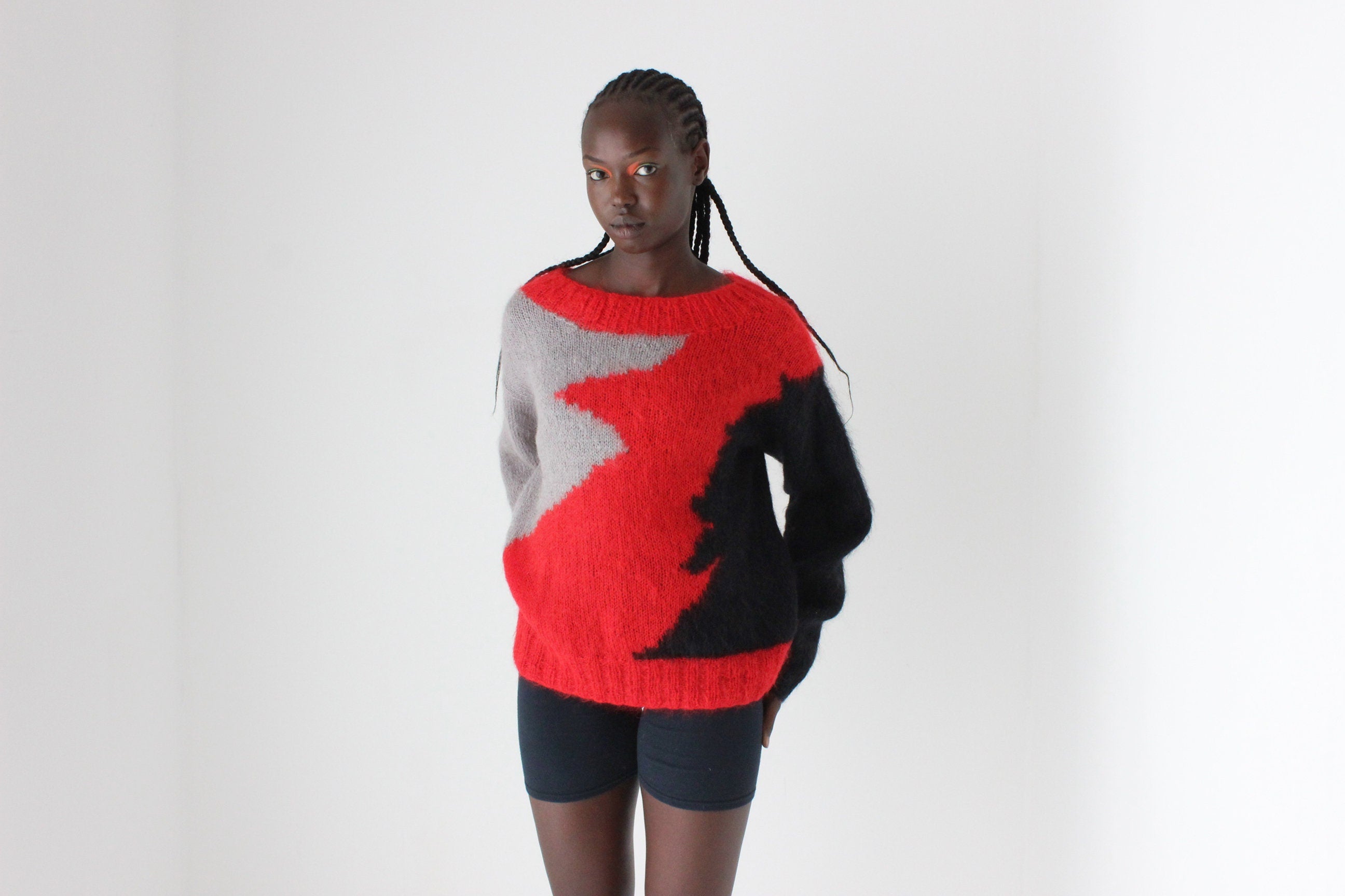 Hand Knit 80s Bold Modernist Mohair Sweater