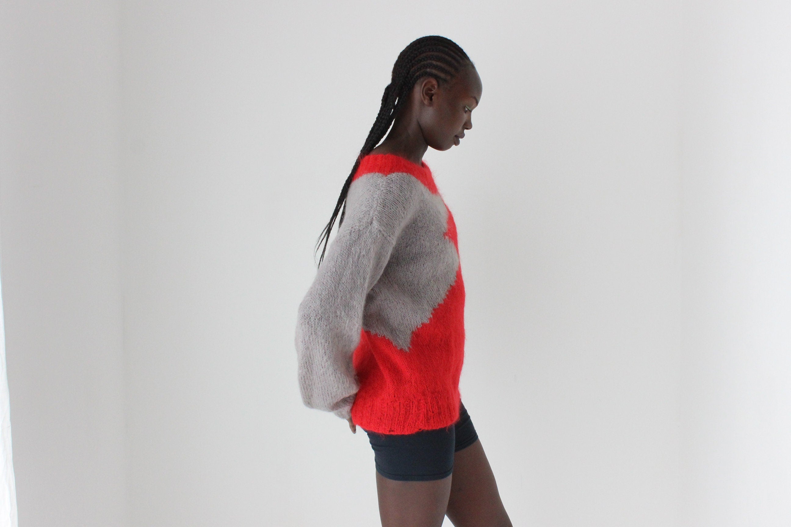 Hand Knit 80s Bold Modernist Mohair Sweater