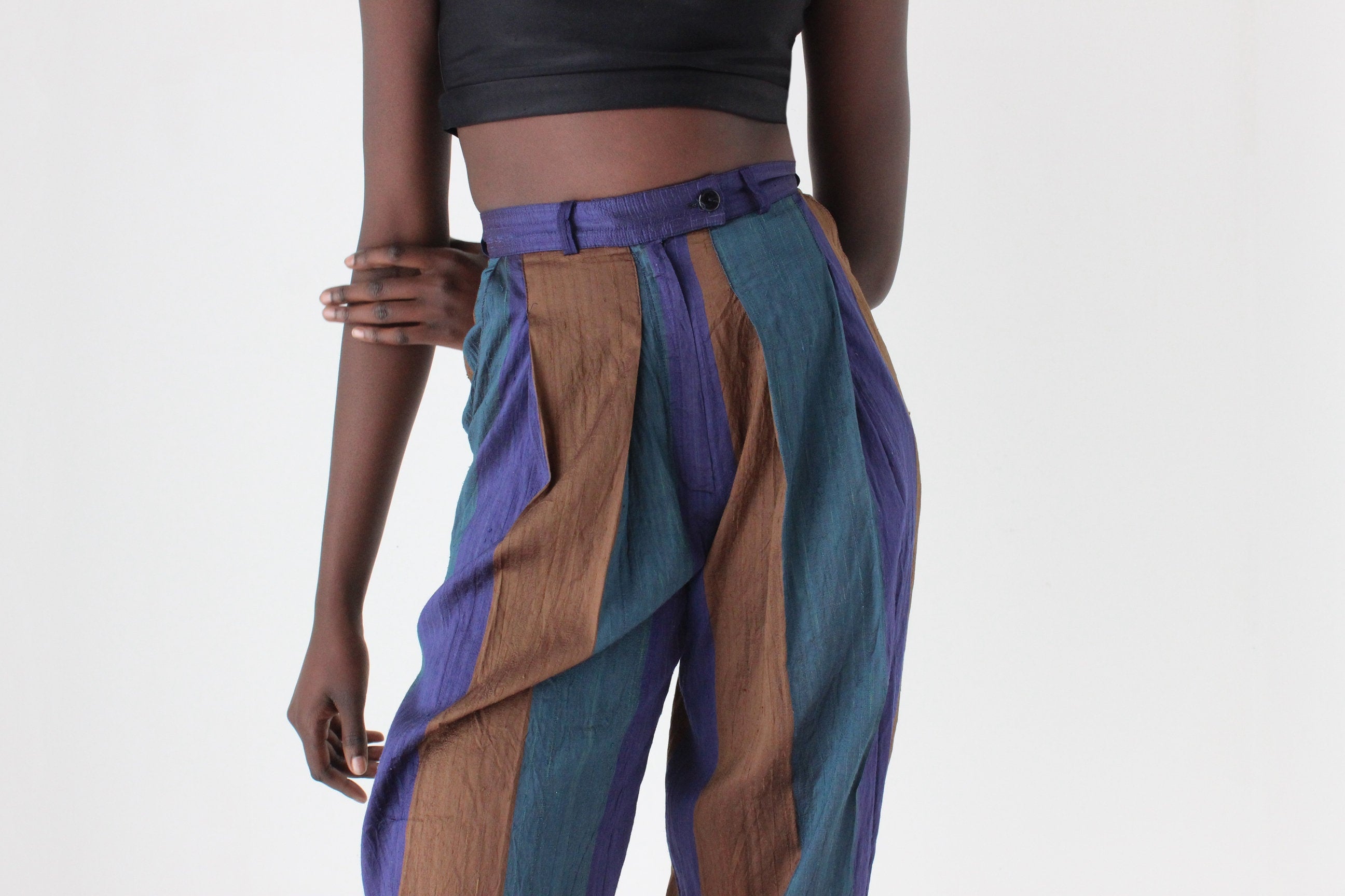 80s KENZO Paris Raw Silk Striped Harem Pants