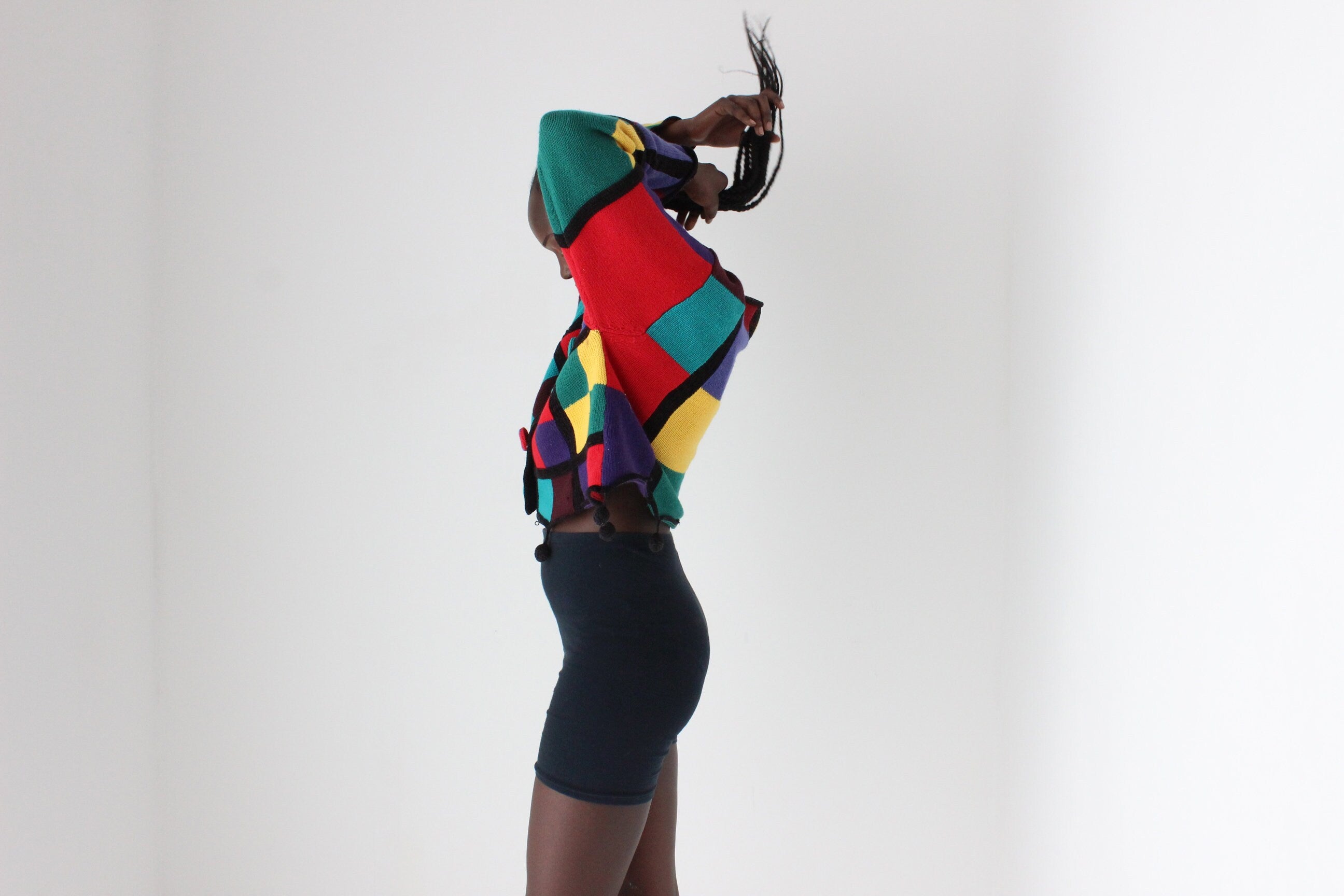 80s Rainbow Checkerboard Cotton & Ramie Cropped Knit